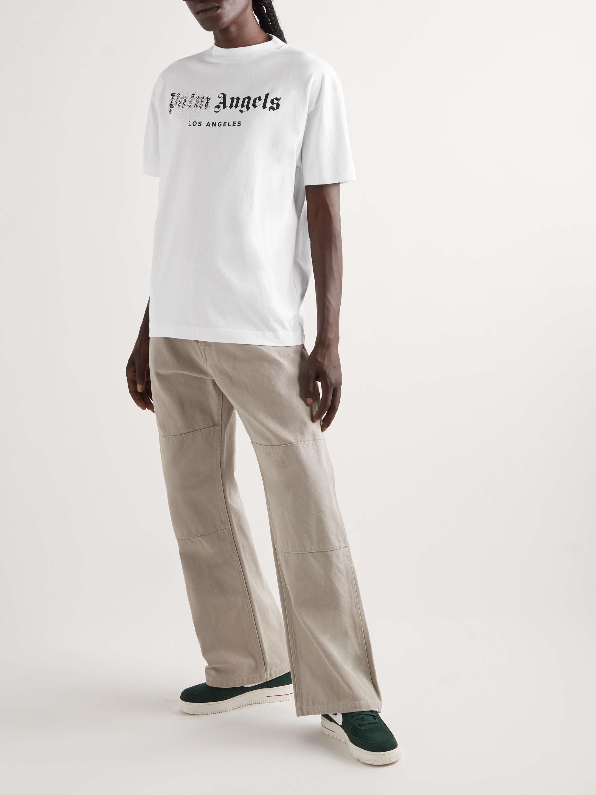 PALM ANGELS Logo-Print Crystal-Embellished Cotton-Jersey T-Shirt for Men