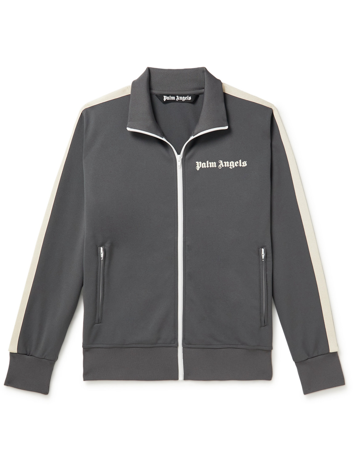 Palm Angels Slim-fit Logo-print Striped Shell Track Jacket In Gray