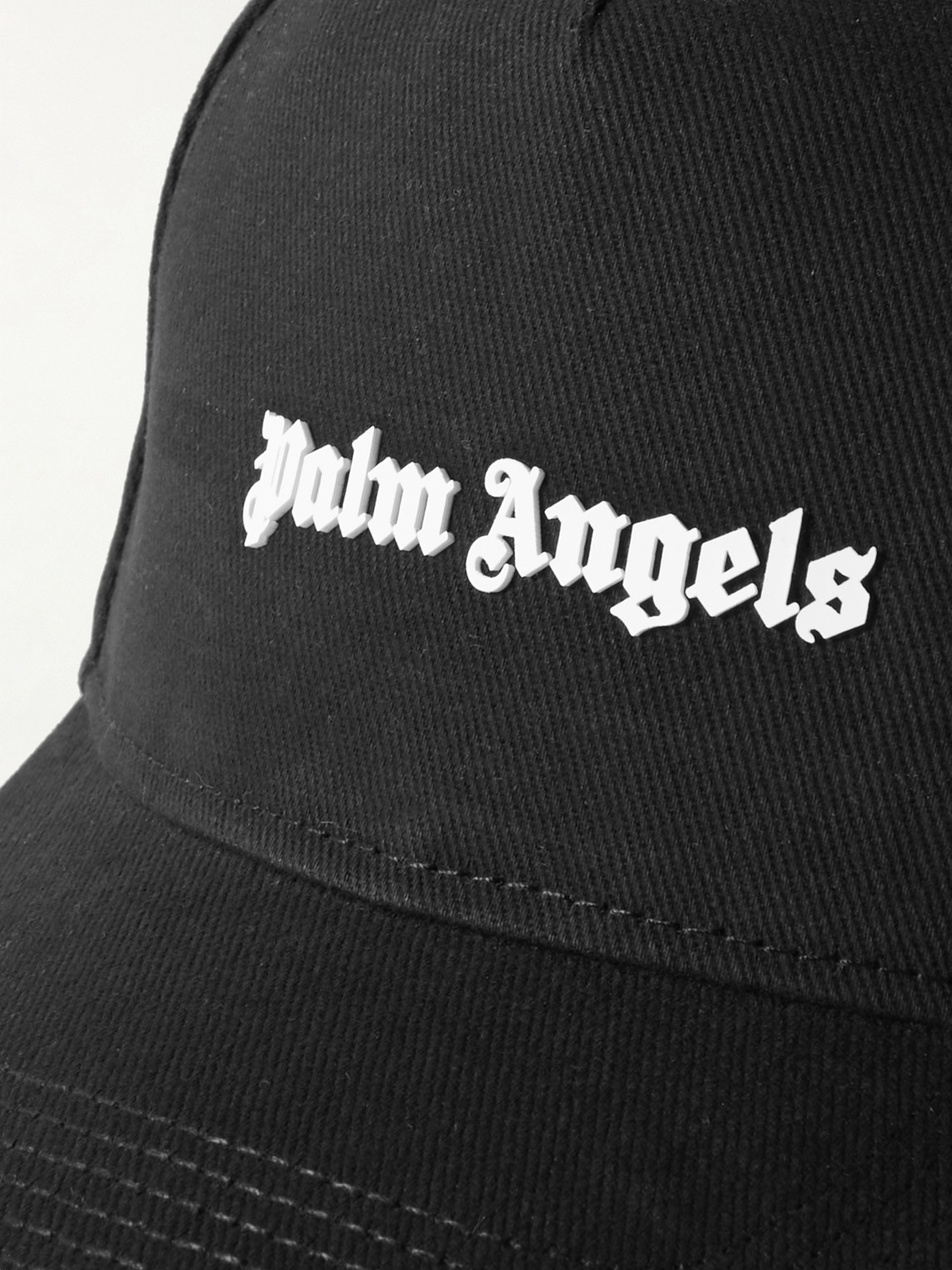 Shop Palm Angels Logo-embroidered Cotton-twill Baseball Cap In Black