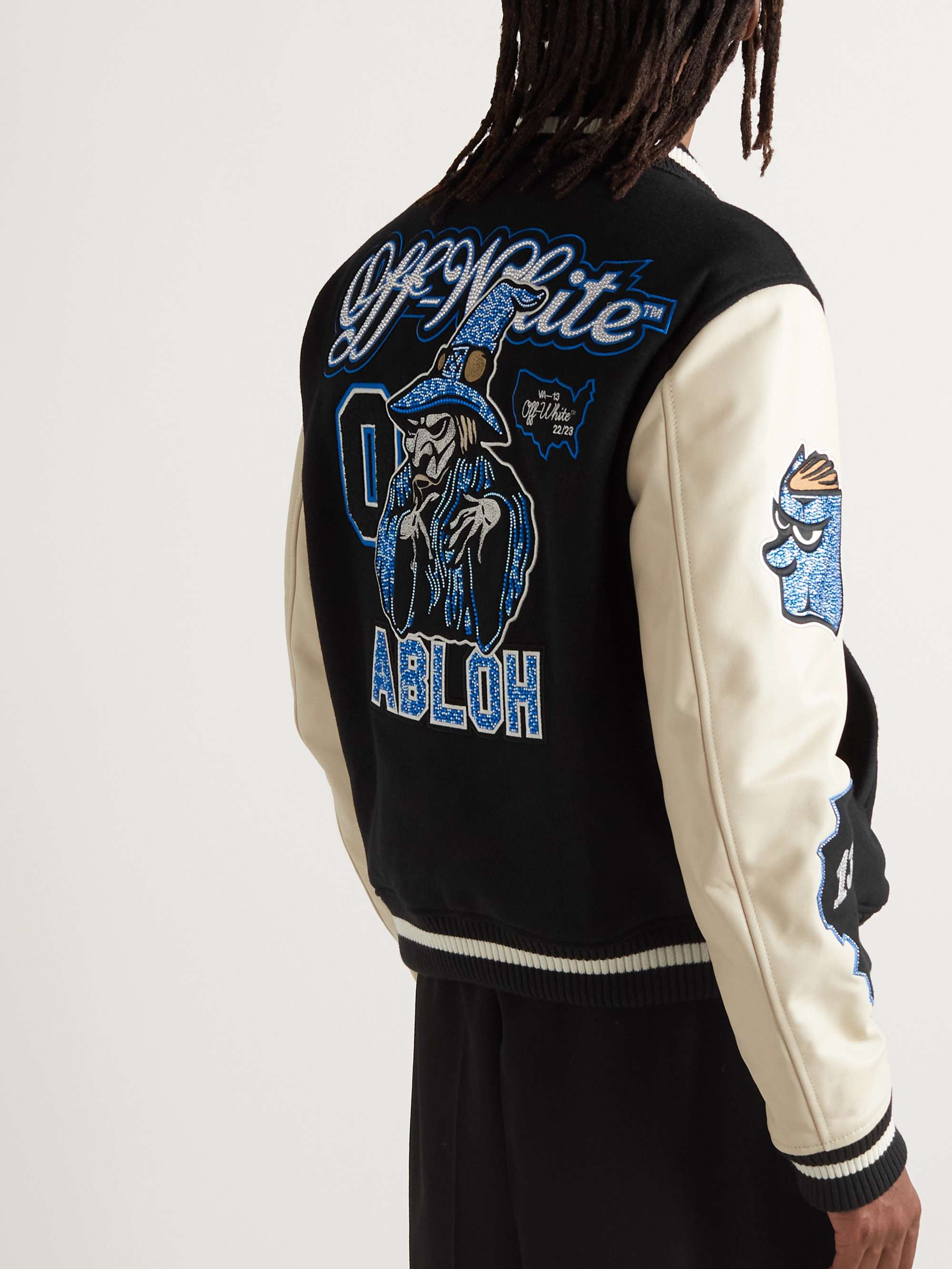 OFF-WHITE Appliquéd Wool-Blend Felt and Leather Varsity Bomber Jacket