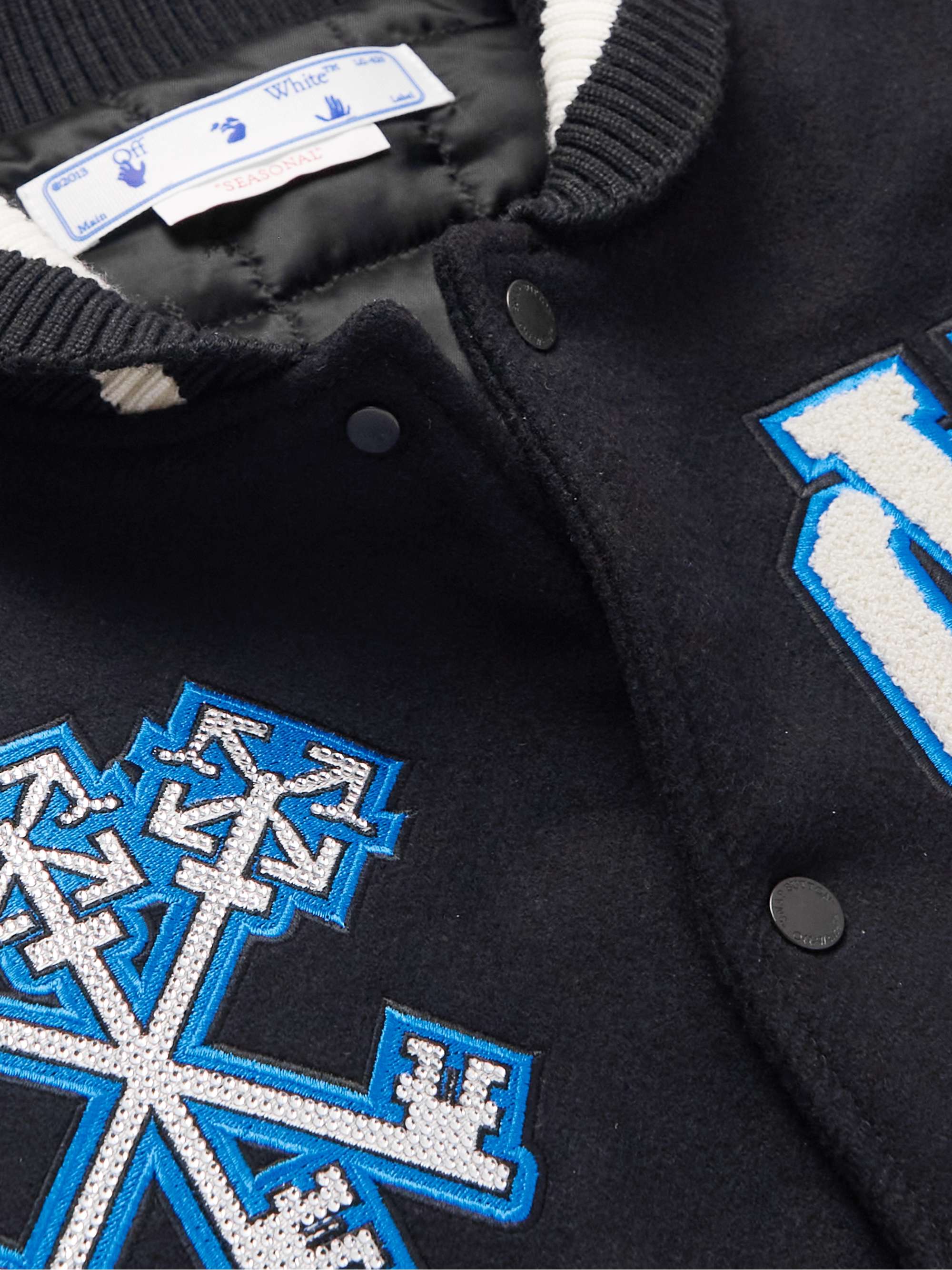 OFF-WHITE Appliquéd Wool-Blend Felt and Leather Varsity Bomber Jacket