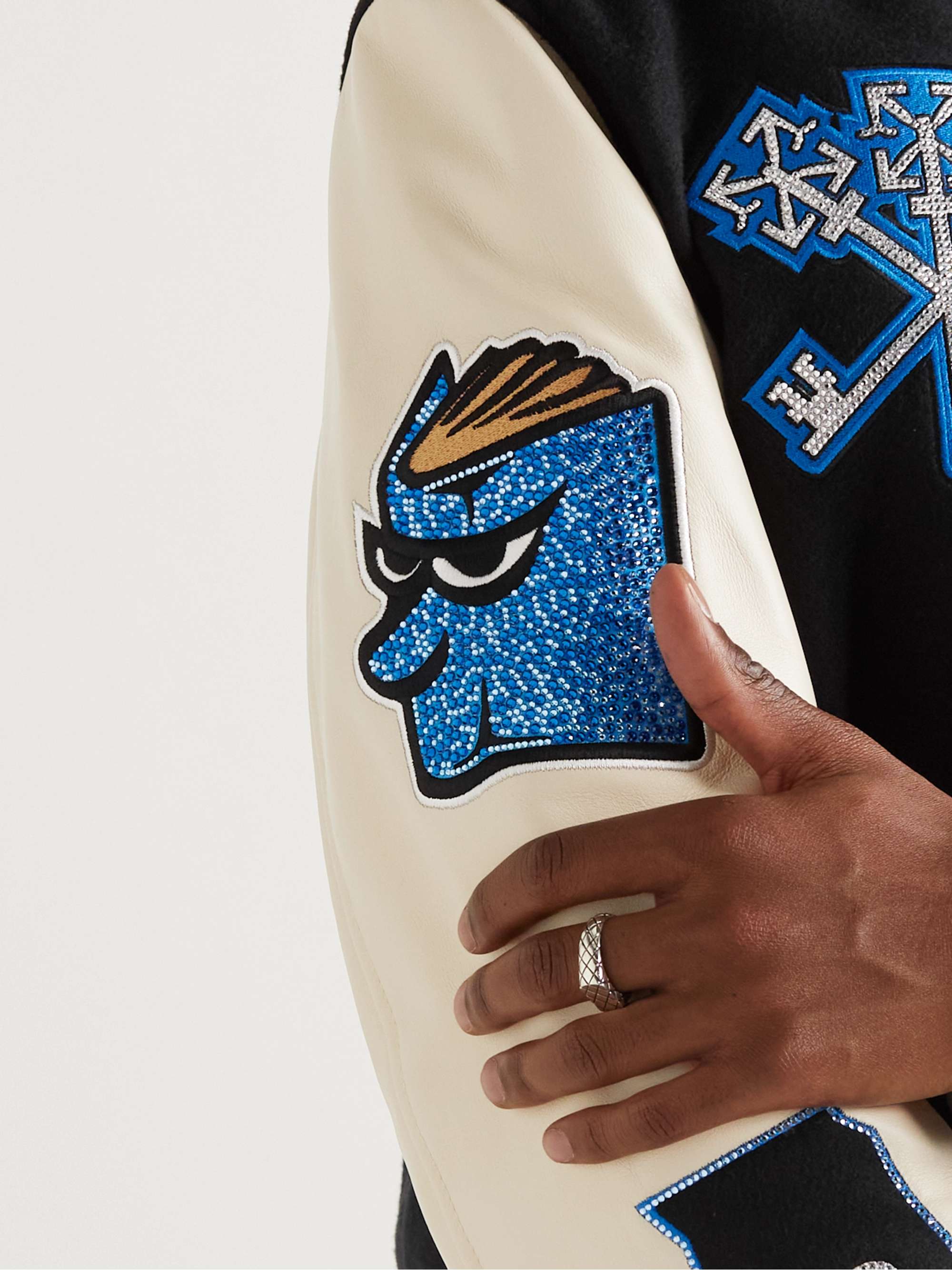 OFF-WHITE Appliquéd Wool-Blend Felt and Leather Varsity Bomber Jacket