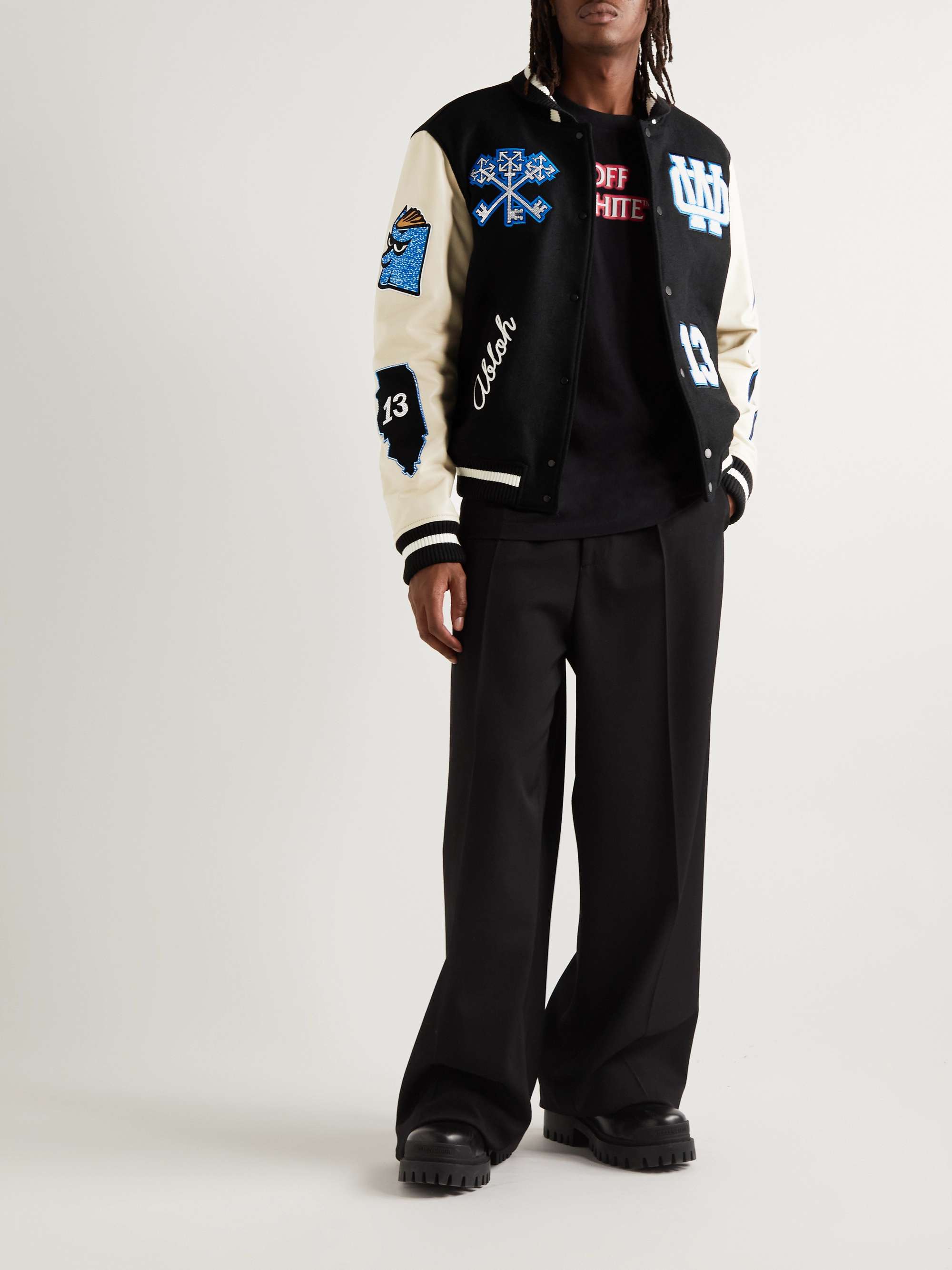 Off-White Wool and Leather Varsity Jacket