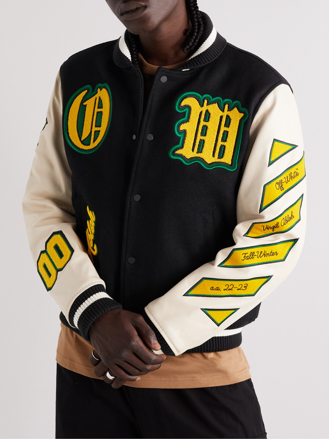 Women's Off-White Virgil Abloh Varsity Jacket with Yellow Striped