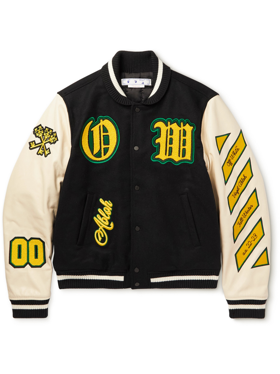 Shop Off-white Appliquéd Wool-blend Felt Varsity Jacket In Black