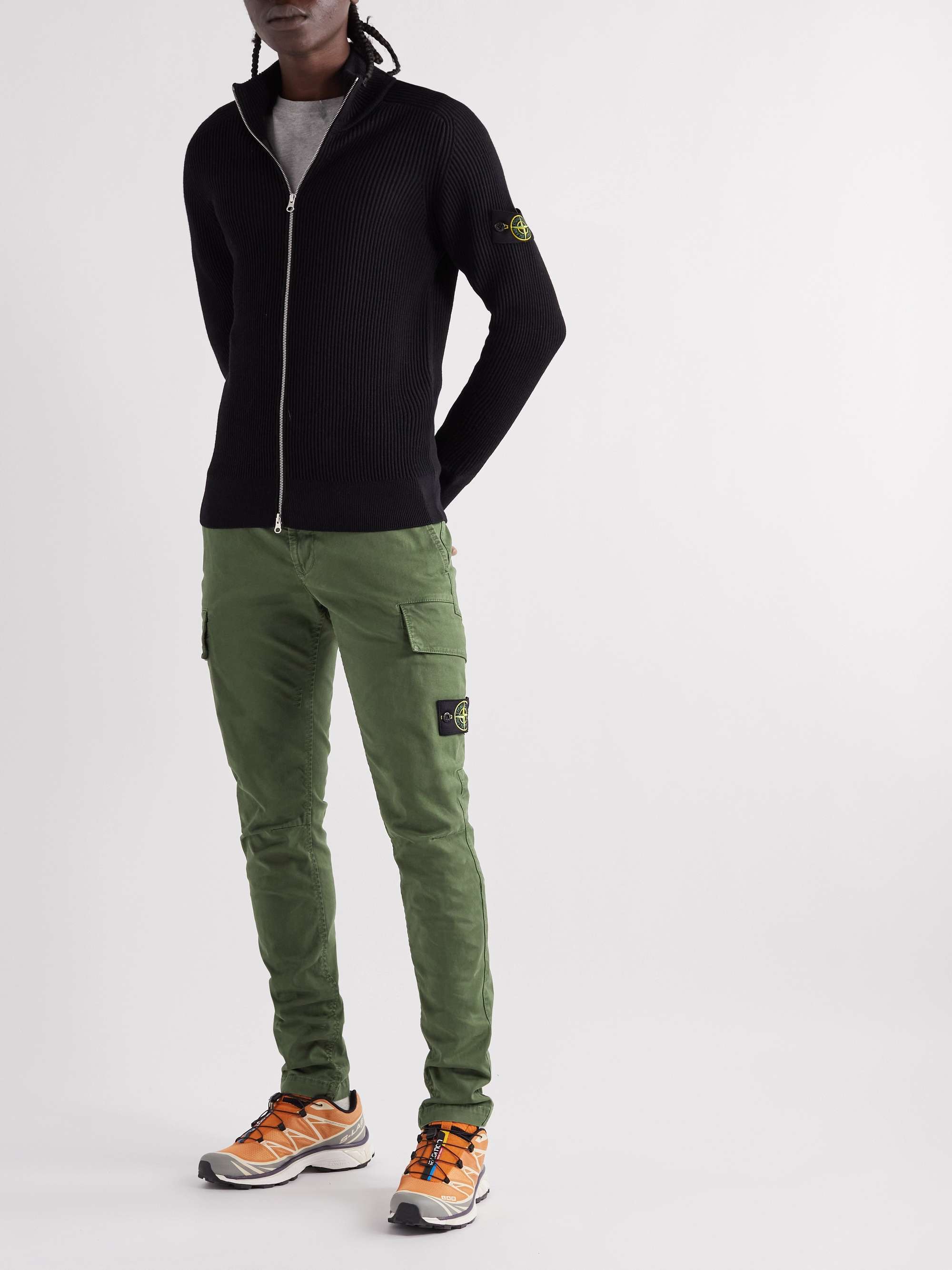 STONE ISLAND Slim-Fit Garment-Dyed Cotton-Blend Twill Cargo Trousers for  Men