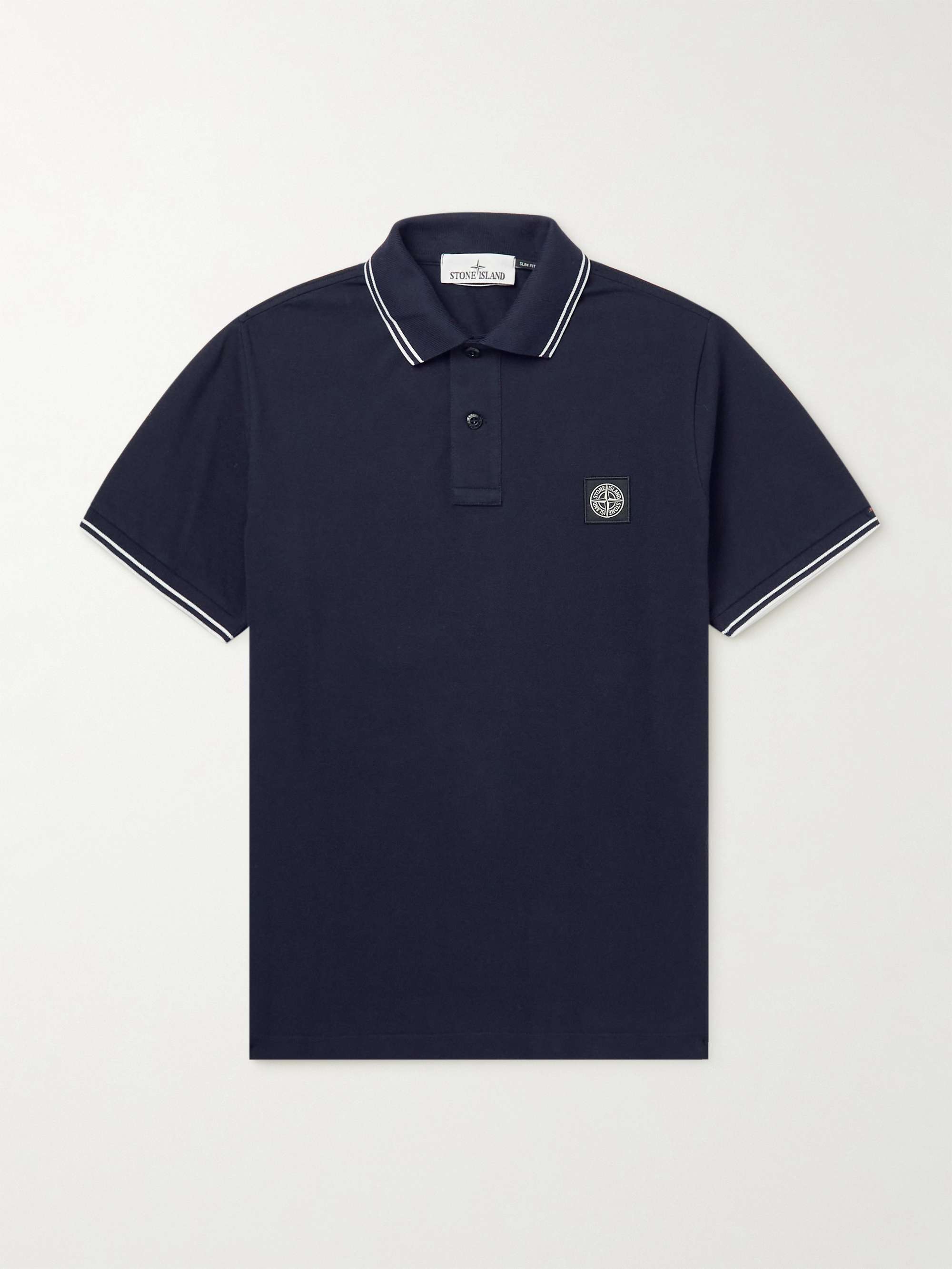 STONE ISLAND Logo-Appliquéd Stretch-Cotton Piqué Polo Shirt for Men ...