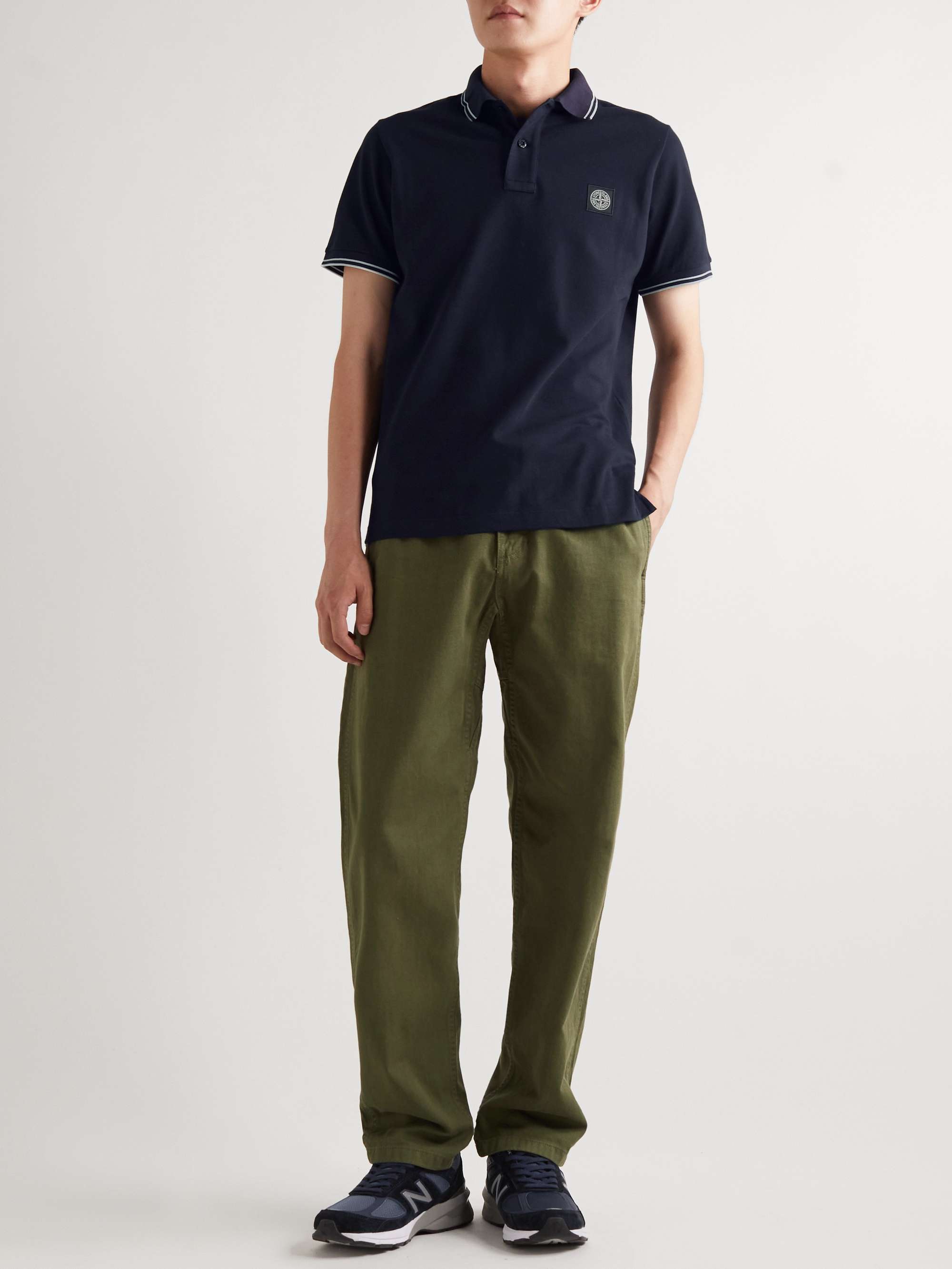 Khaki stone island clearance polo