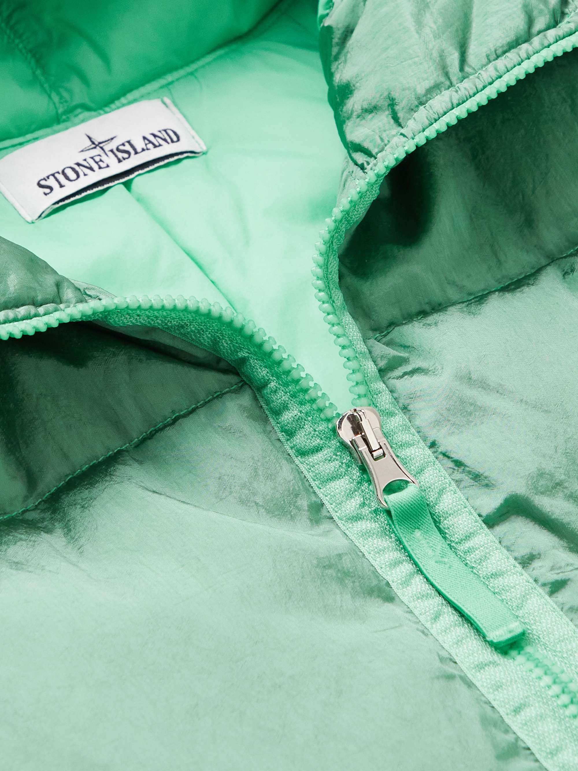 STONE ISLAND Logo-Appliquéd Quilted Crinkled-Shell Hooded Down Jacket