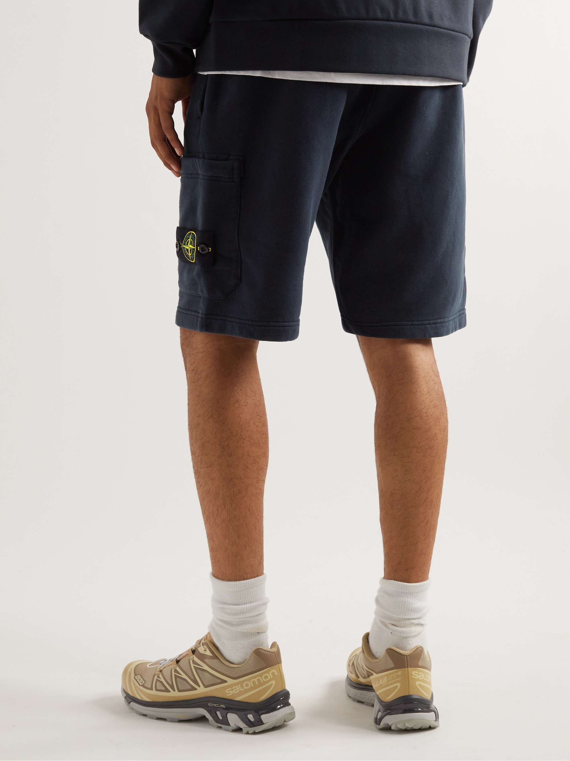 STONE ISLAND Straight-Leg Logo-Appliquéd Cotton-Jersey Drawstring Shorts