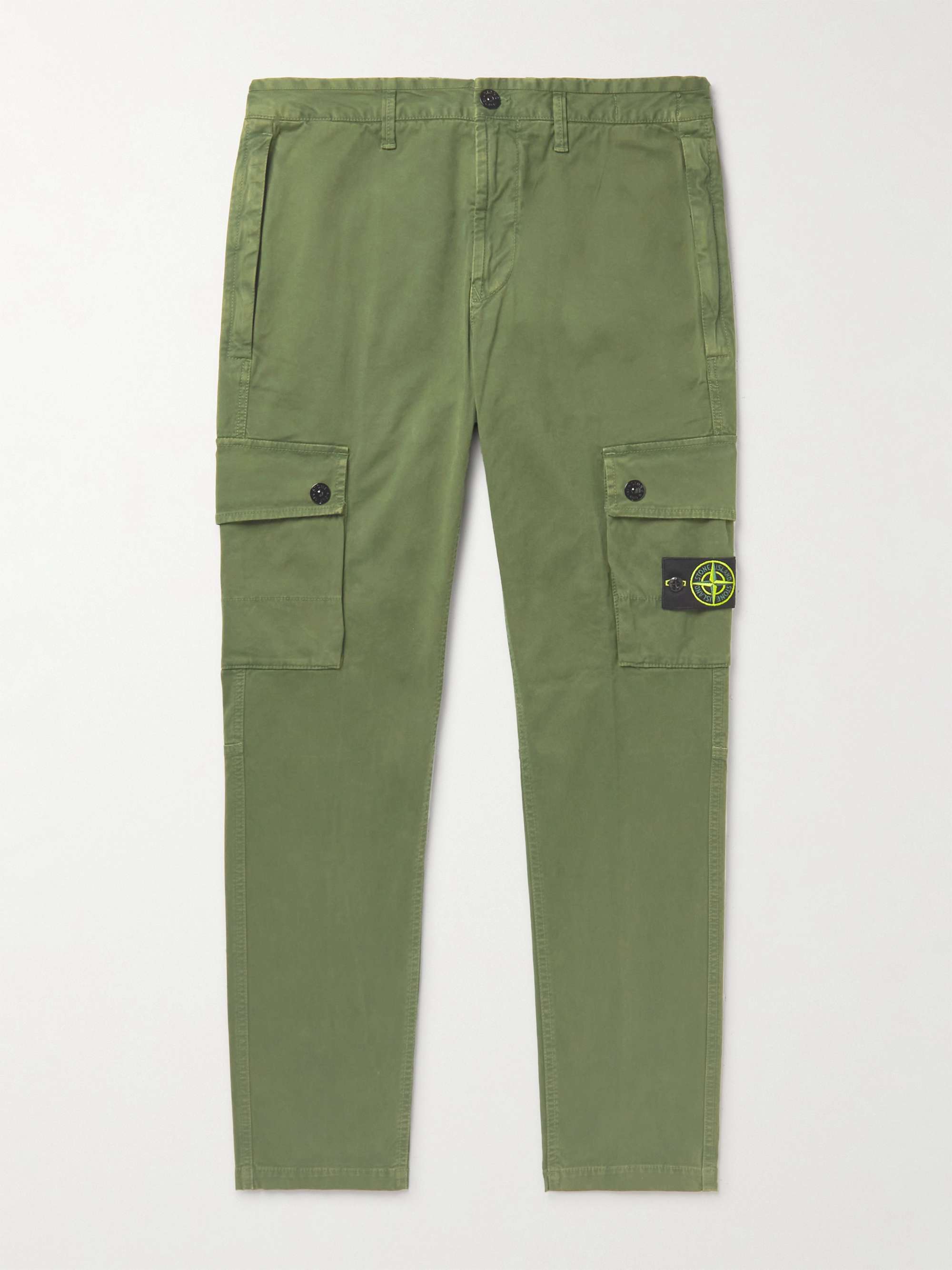 STONE ISLAND Slim-Fit Garment-Dyed Cotton-Blend Twill Cargo Trousers for  Men