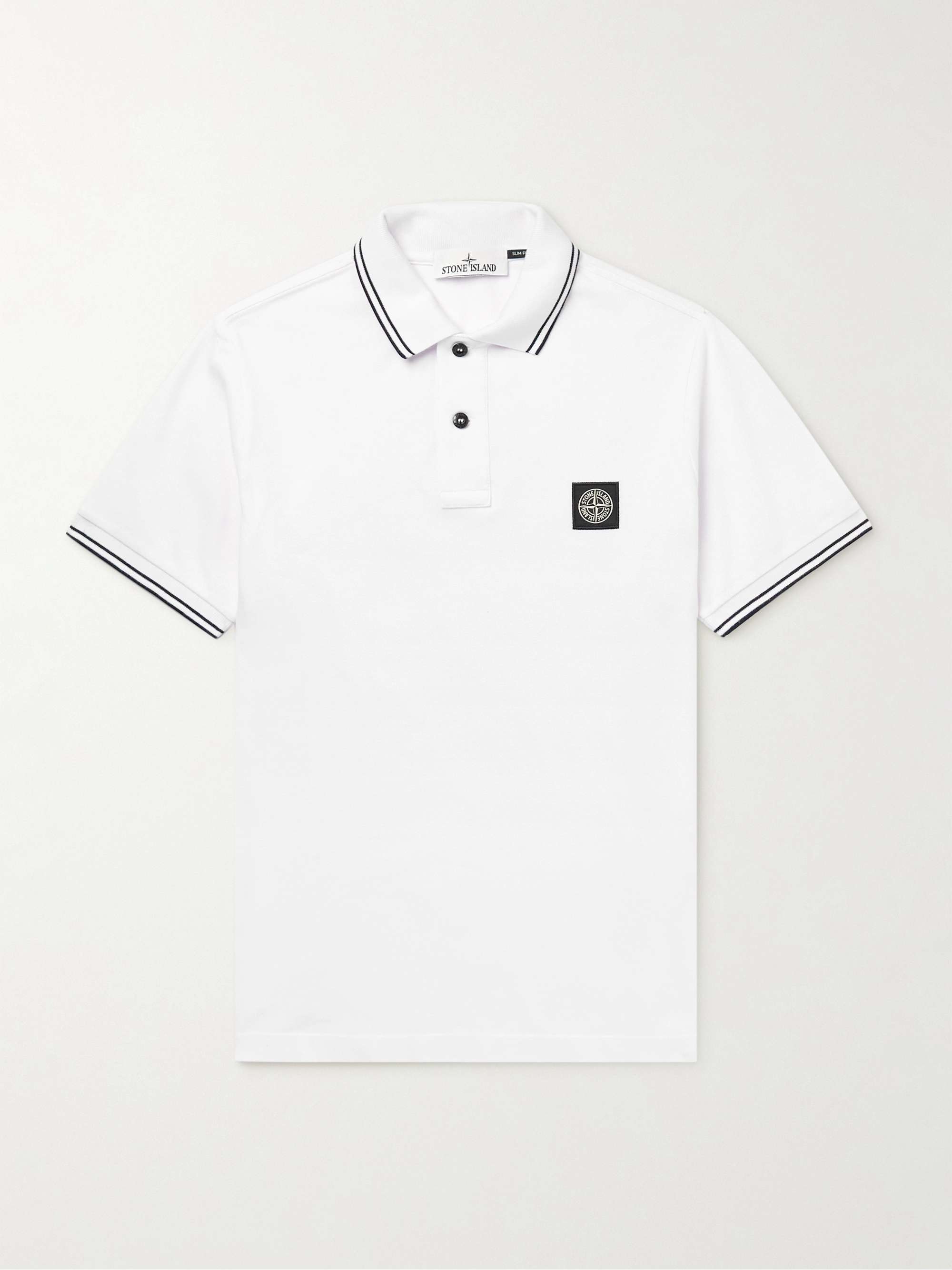 STONE ISLAND Logo-Appliquéd Stretch-Cotton Piqué Polo Shirt for Men ...