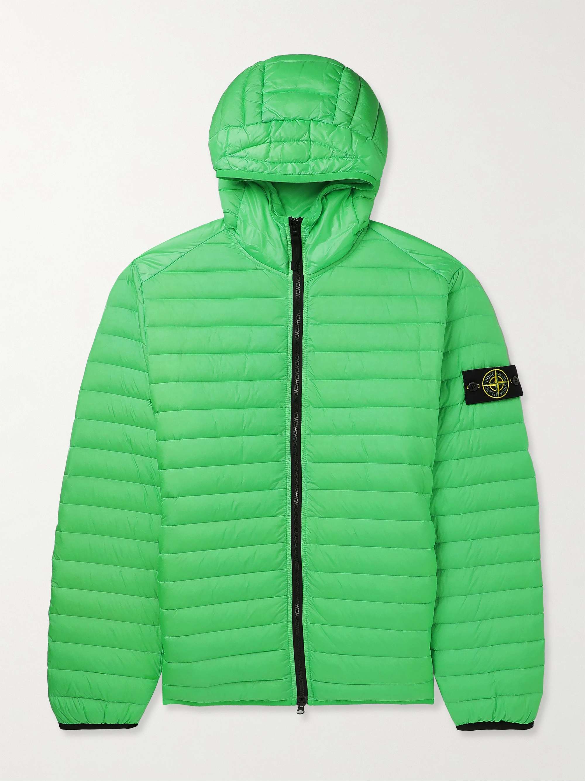 Green Logo-patch packable quilted down jacket