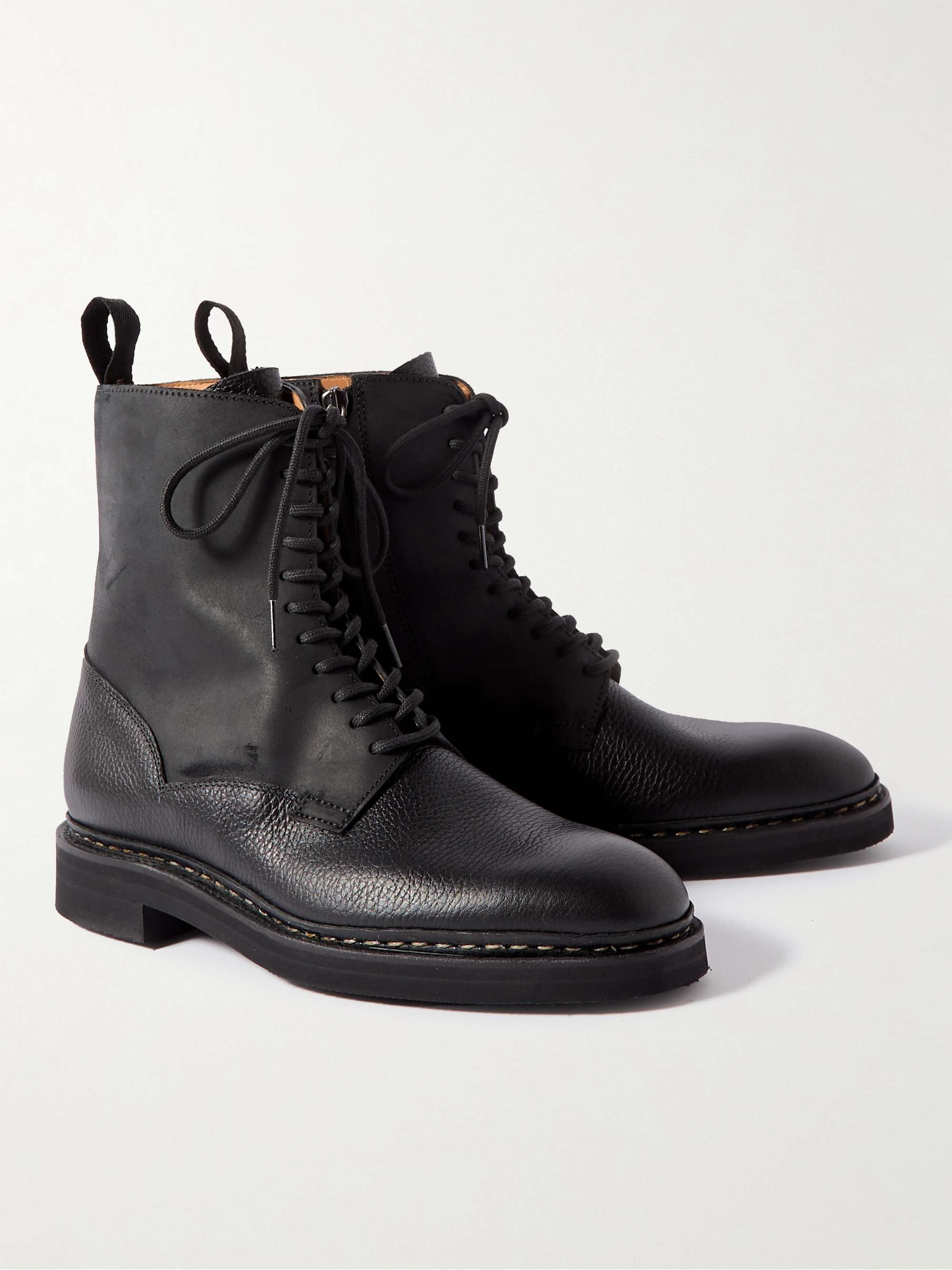 JOHN LOBB Perth Waxed-Suede and Full-Grain Leather Boots