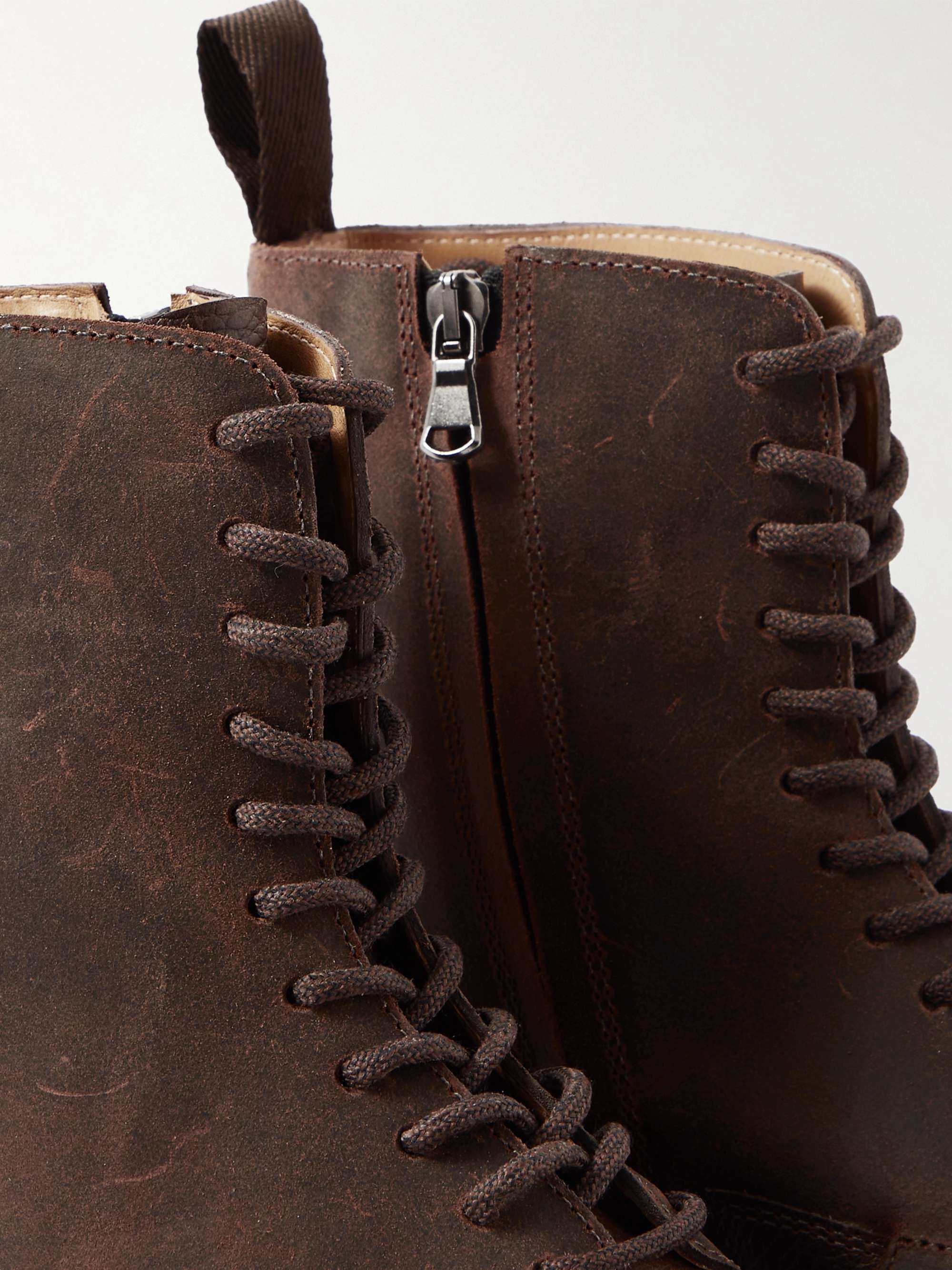 JOHN LOBB Perth Waxed-Suede and Full-Grain Leather Boots