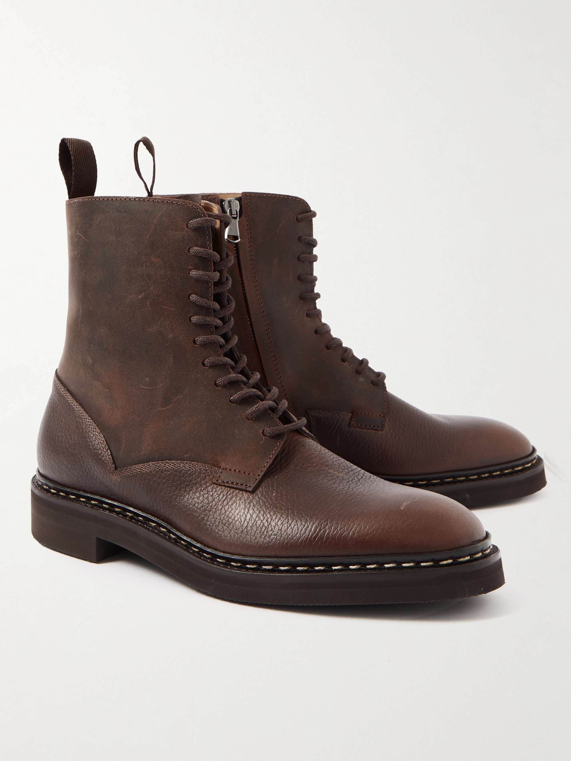 JOHN LOBB Perth Waxed-Suede and Full-Grain Leather Boots