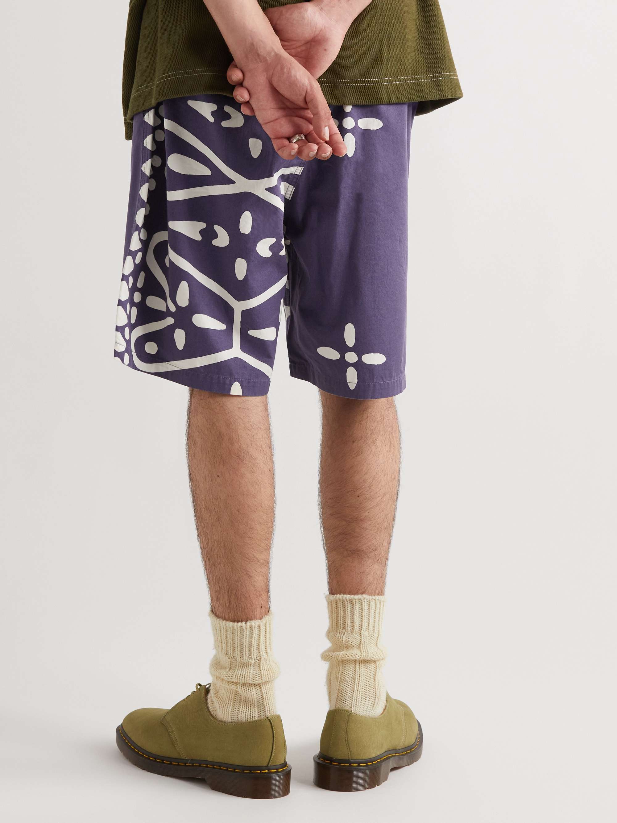 KAPITAL Straight-Leg Printed Combed Cotton-Twill Shorts