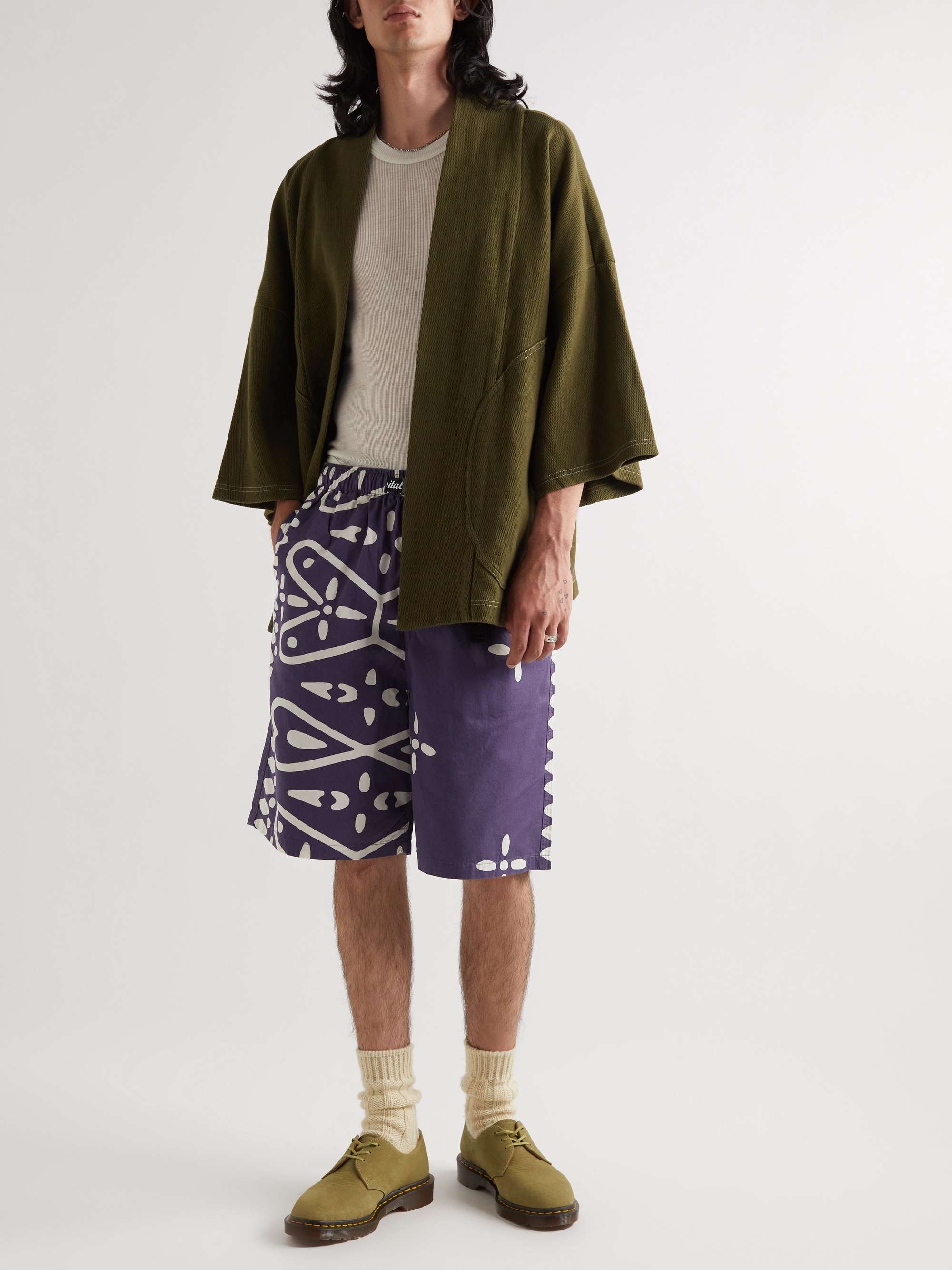 KAPITAL Straight-Leg Printed Combed Cotton-Twill Shorts