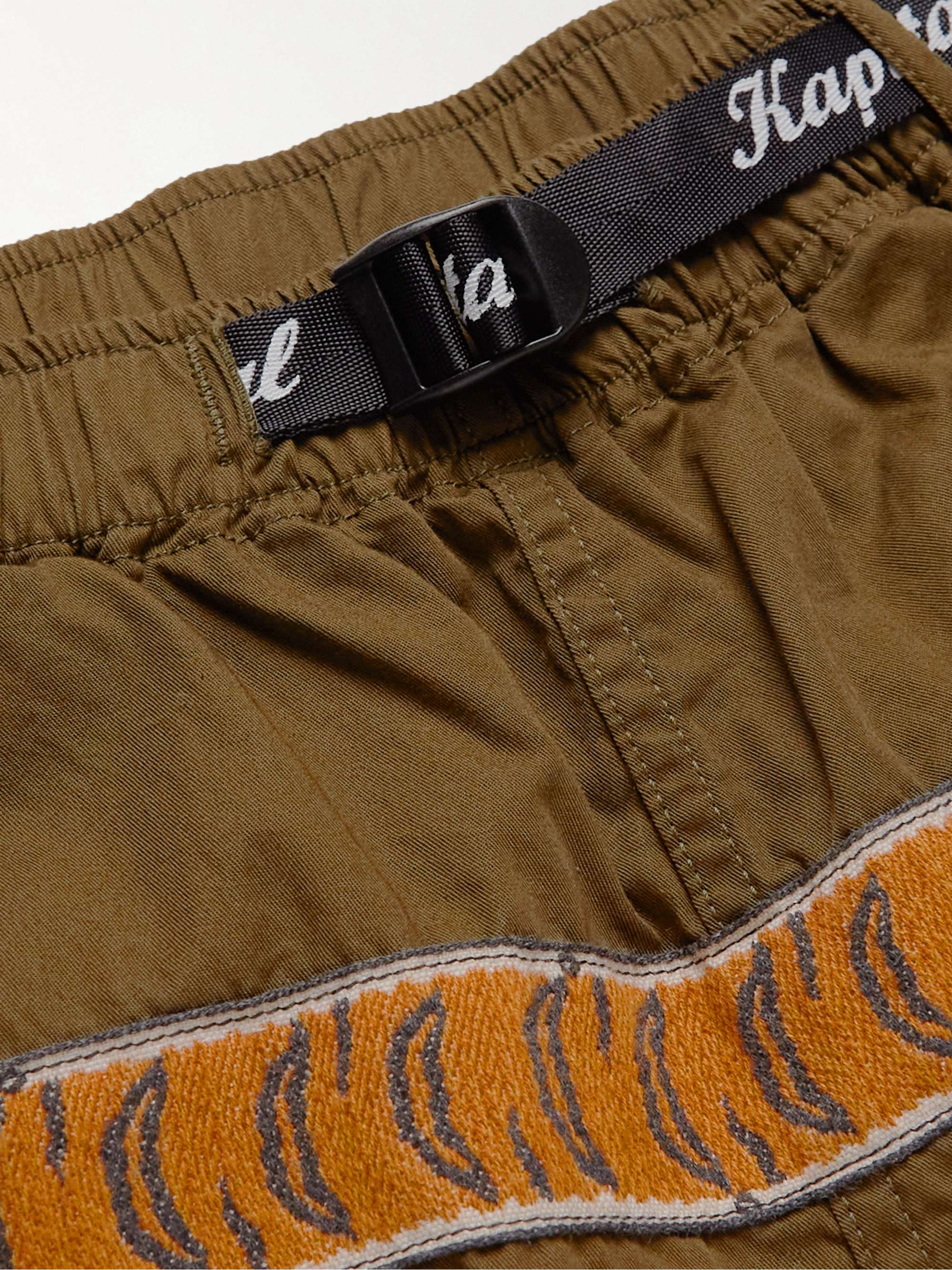 KAPITAL Wide-Leg Belted Jacquard-Trimmed Cotton-Twill Shorts for