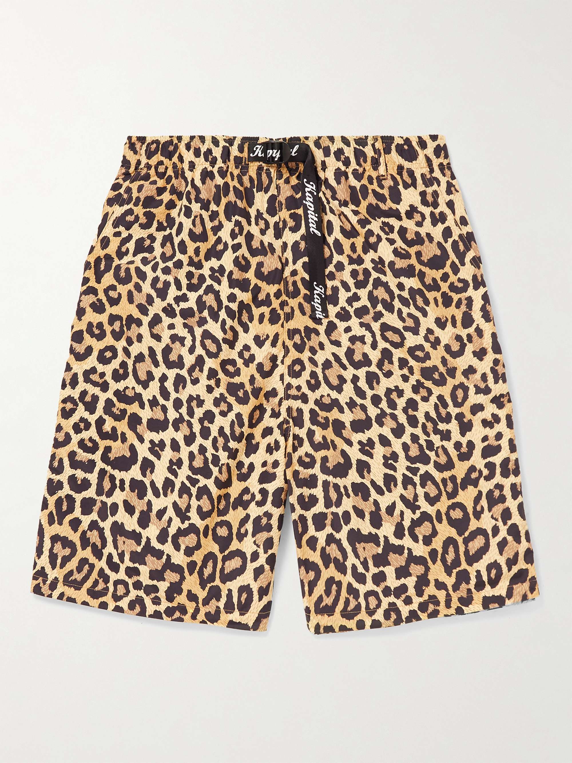 Wide-Leg Leopard-Print Shell Drawstring Shorts