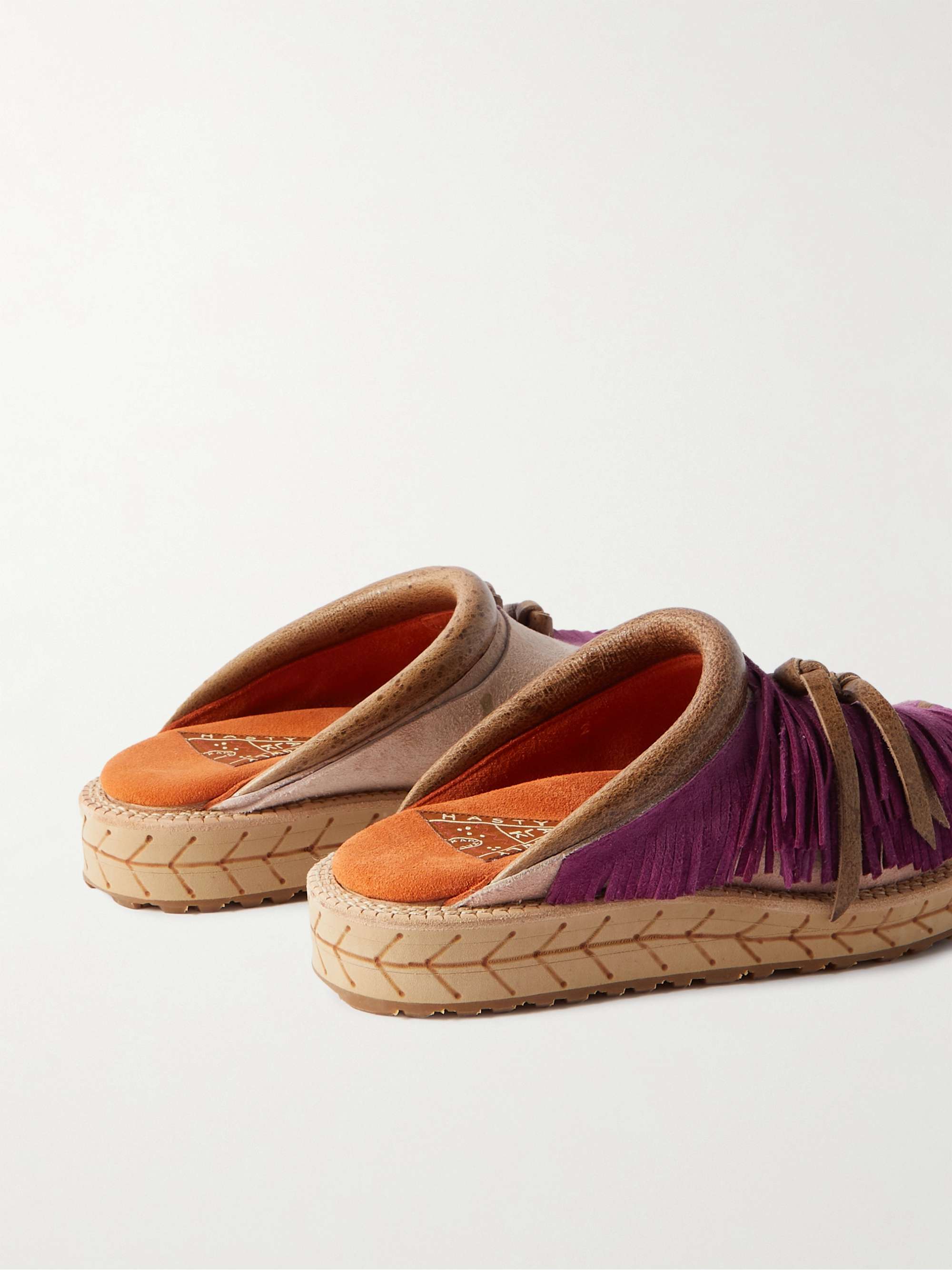 KAPITAL Fringed Printed Suede Sandals