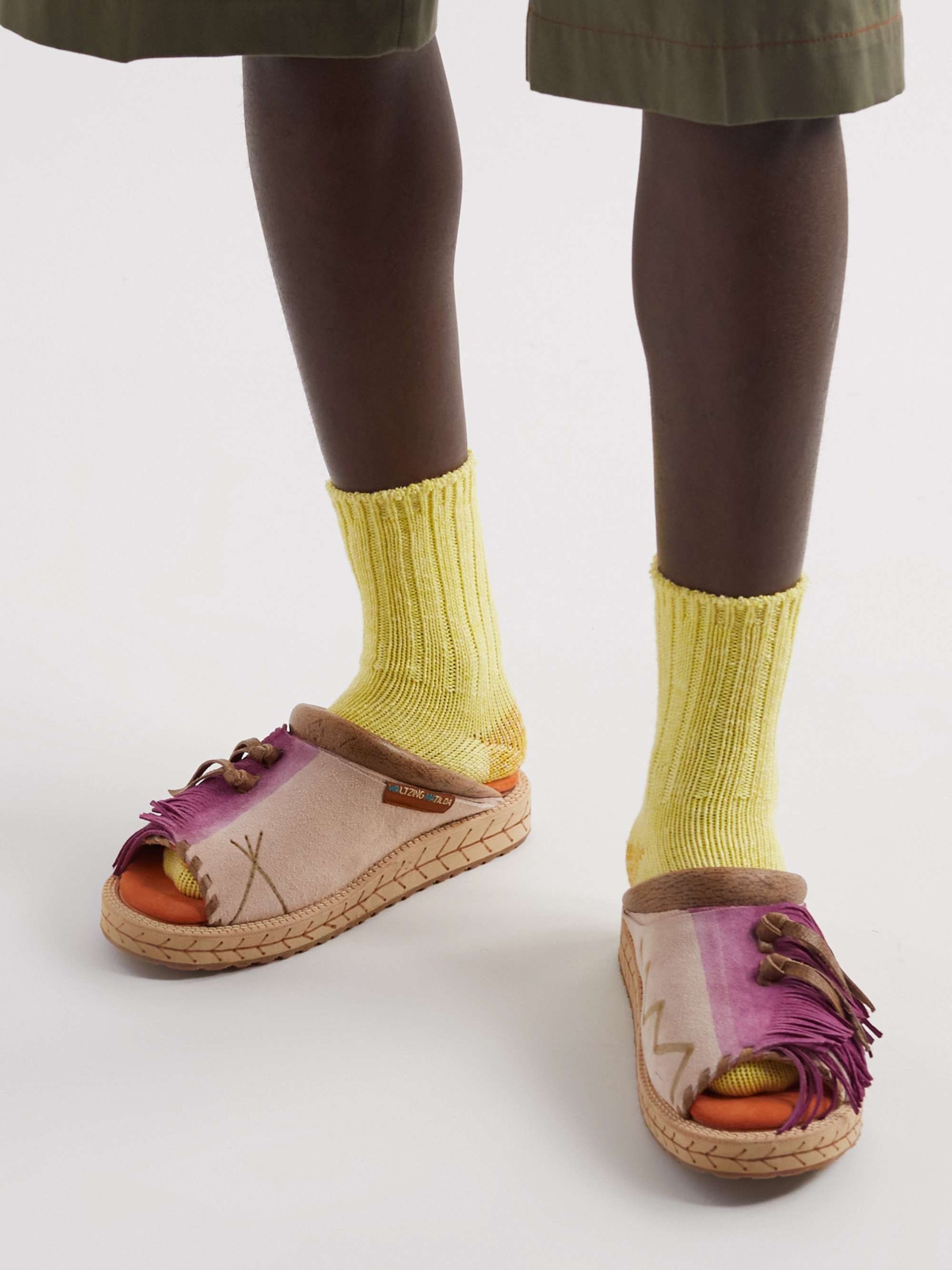 KAPITAL Fringed Printed Suede Sandals