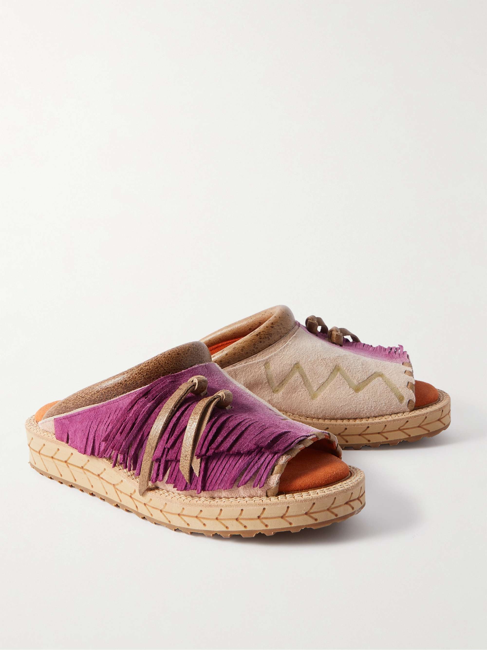 KAPITAL Fringed Printed Suede Sandals