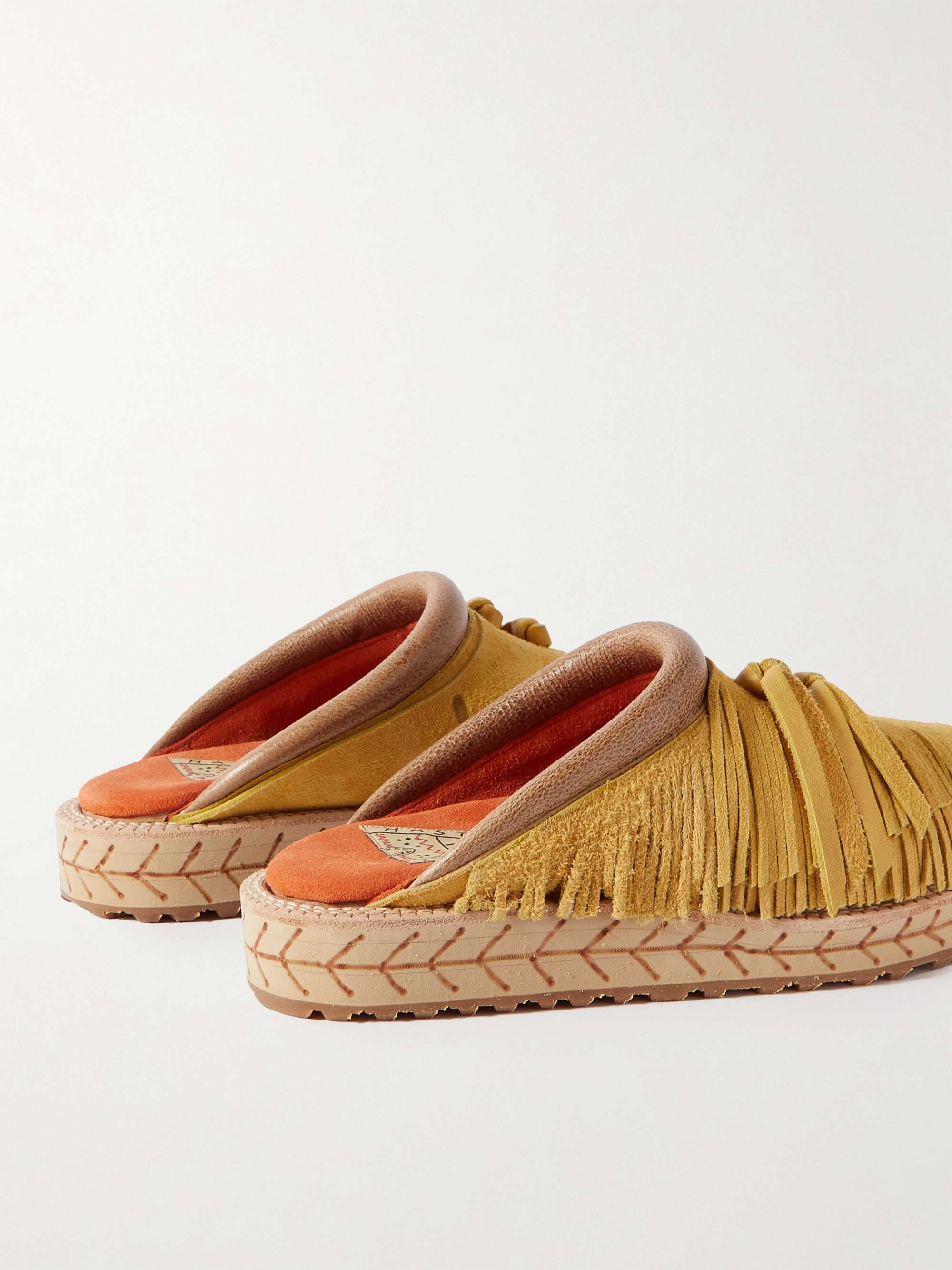KAPITAL Fringed Printed Suede Sandals