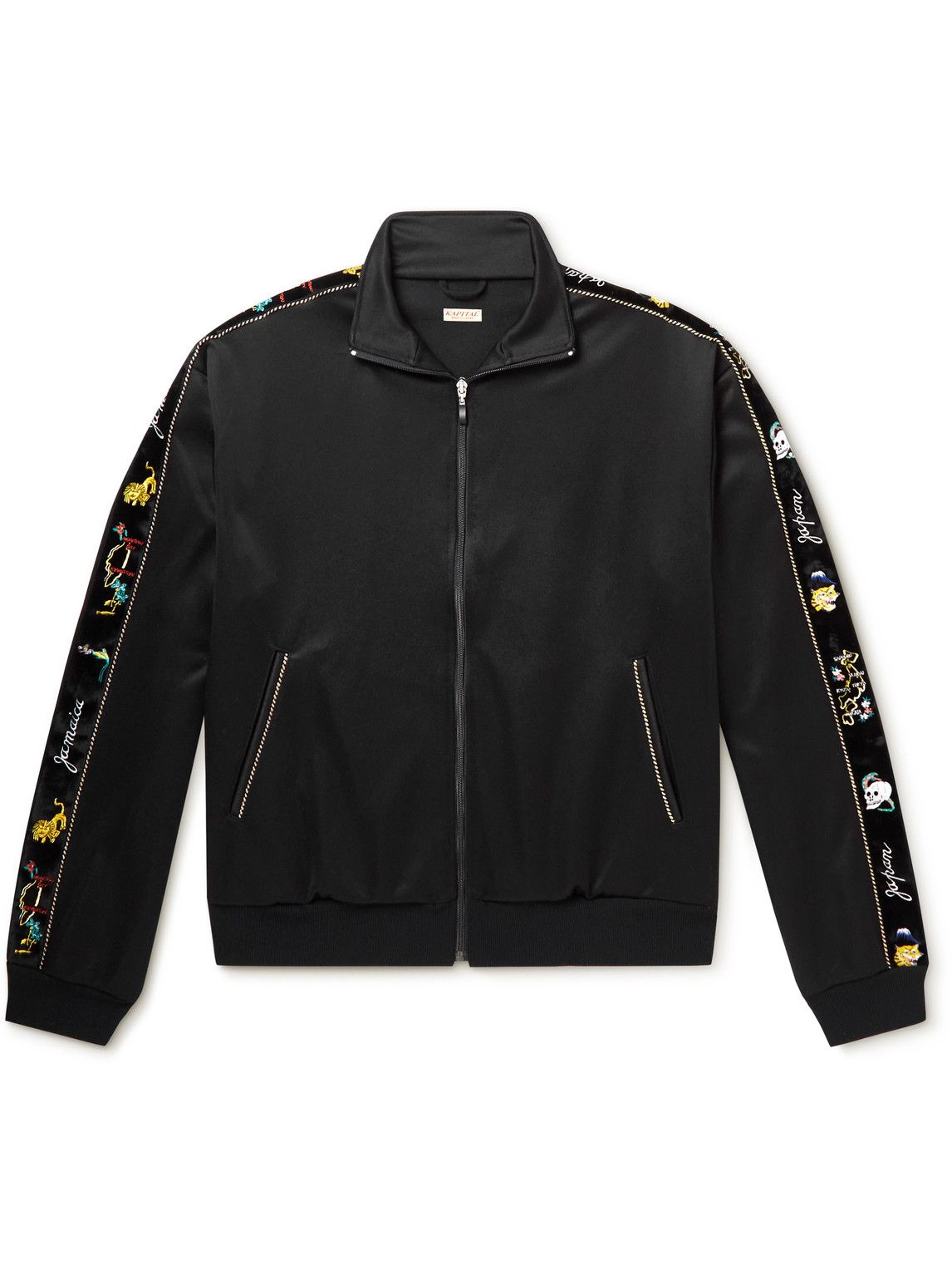 KAPITAL EMBROIDERED VELVET-TRIMMED JERSEY TRACK JACKET