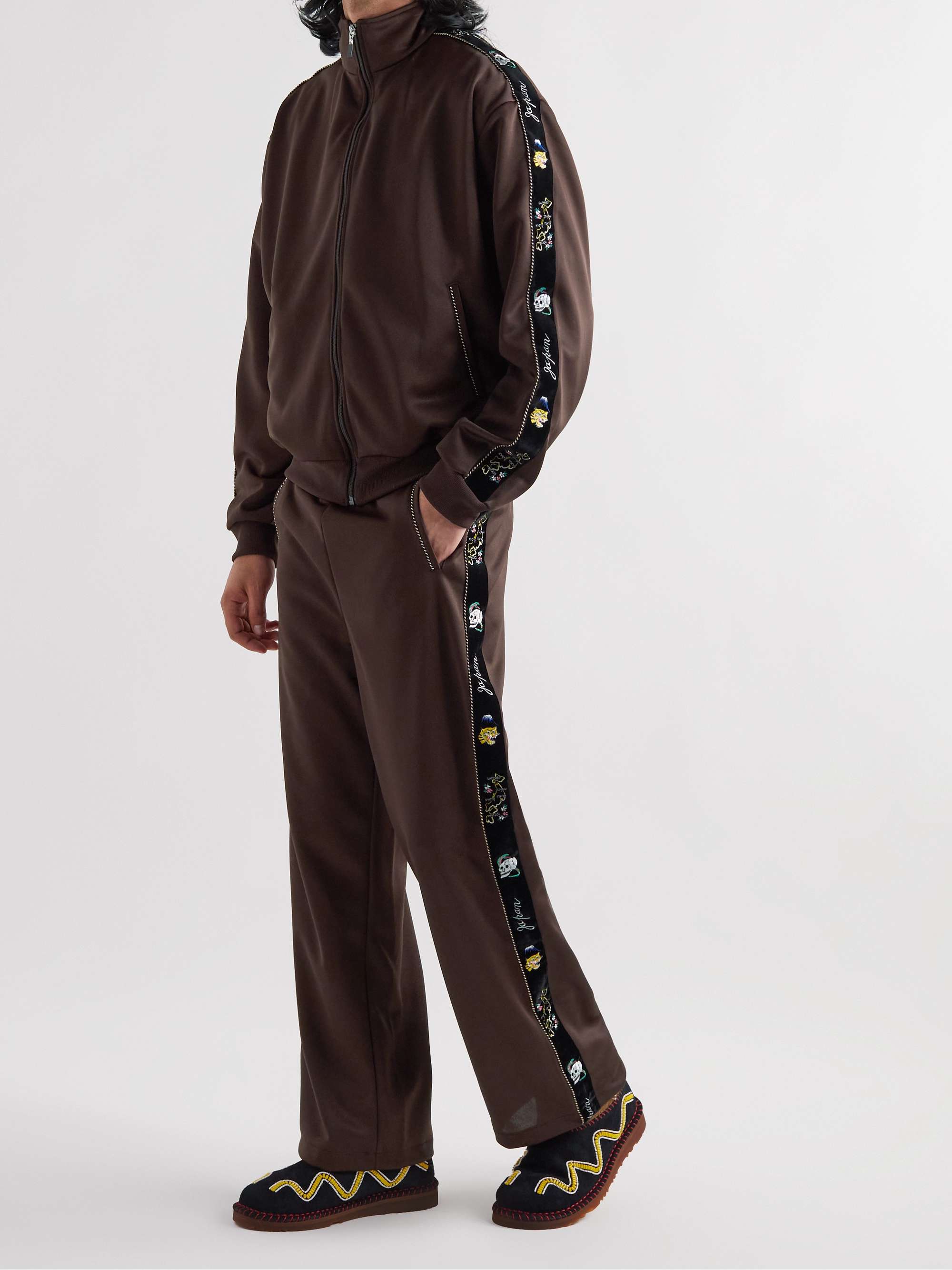 KAPITAL Embroidered Velvet-Trimmed Jersey Track Jacket