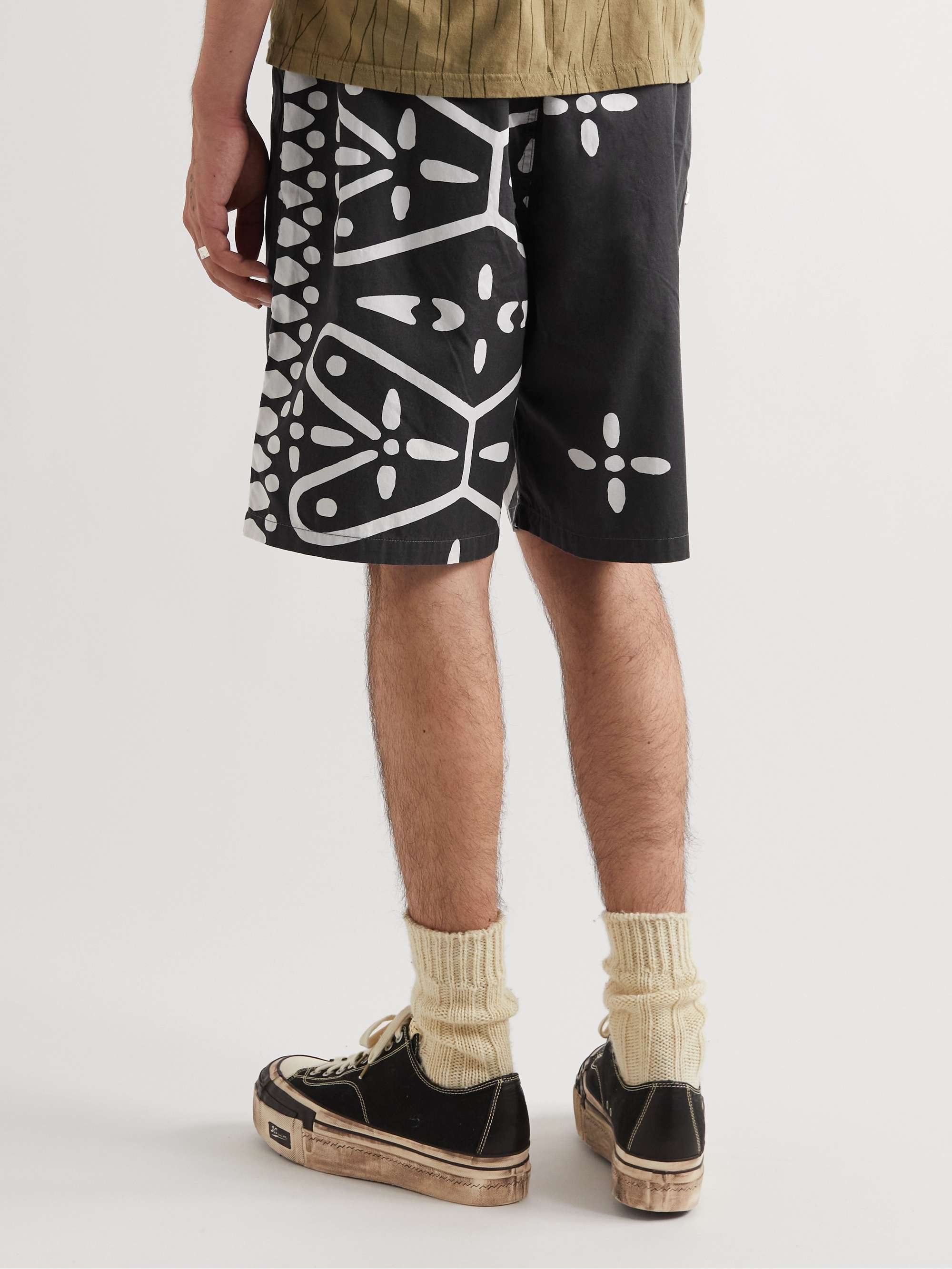 KAPITAL Straight-Leg Printed Combed Cotton-Twill Shorts