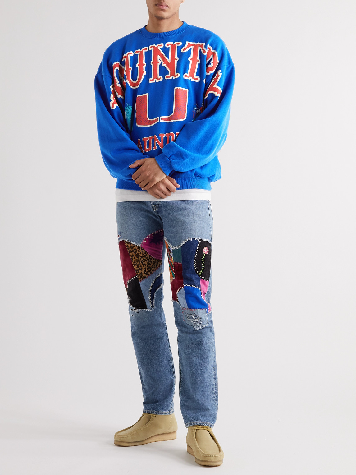 Shop Kapital Big Kountry Printed Cotton-jersey Sweatshirt In Blue