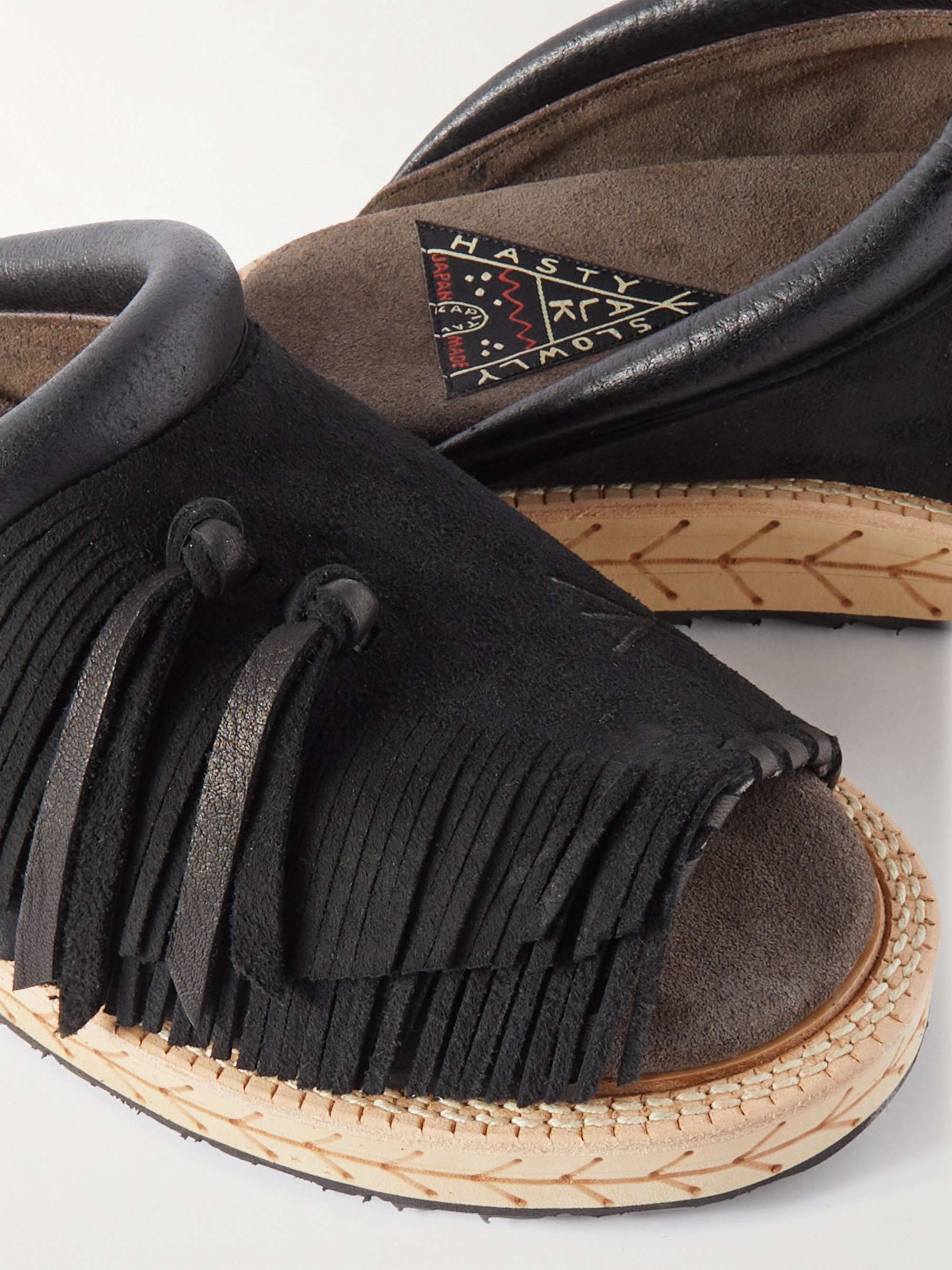KAPITAL Fringed Leather-Trimmed Suede Sandals