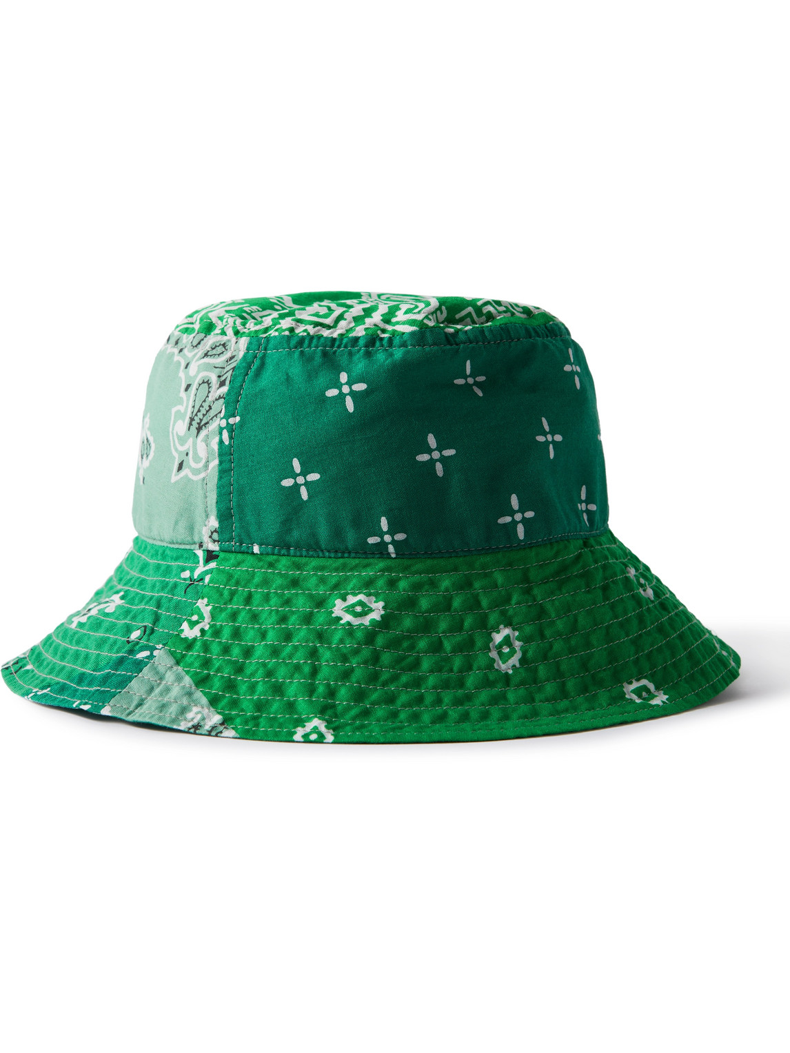 KAPITAL LOGO-APPLIQUÉD BANDANA-PRINT COTTON-VOILE BUCKET HAT