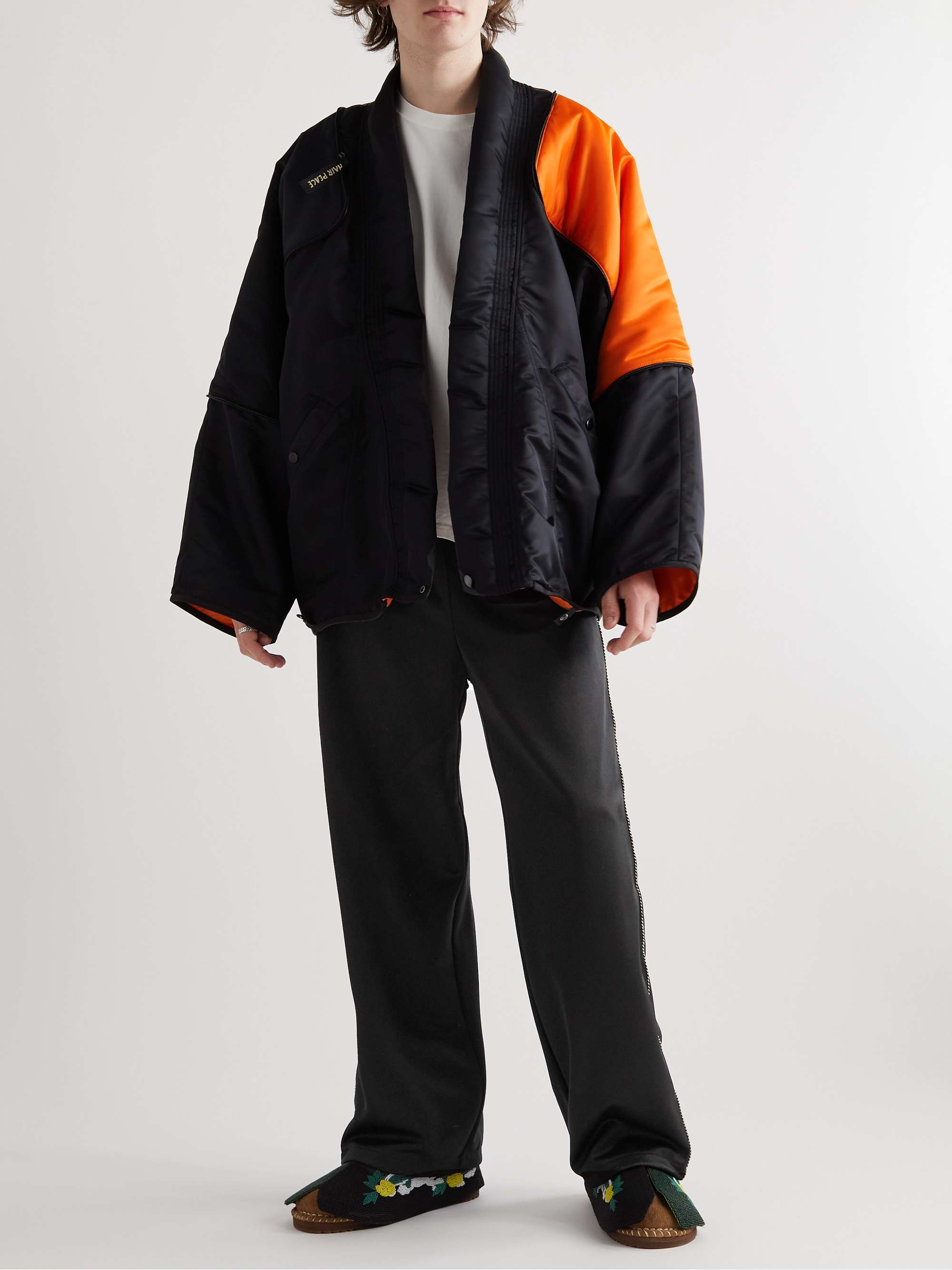 KAPITAL Wide-Leg Embroidered Velvet-Trimmed Tech-Jersey Track Pants