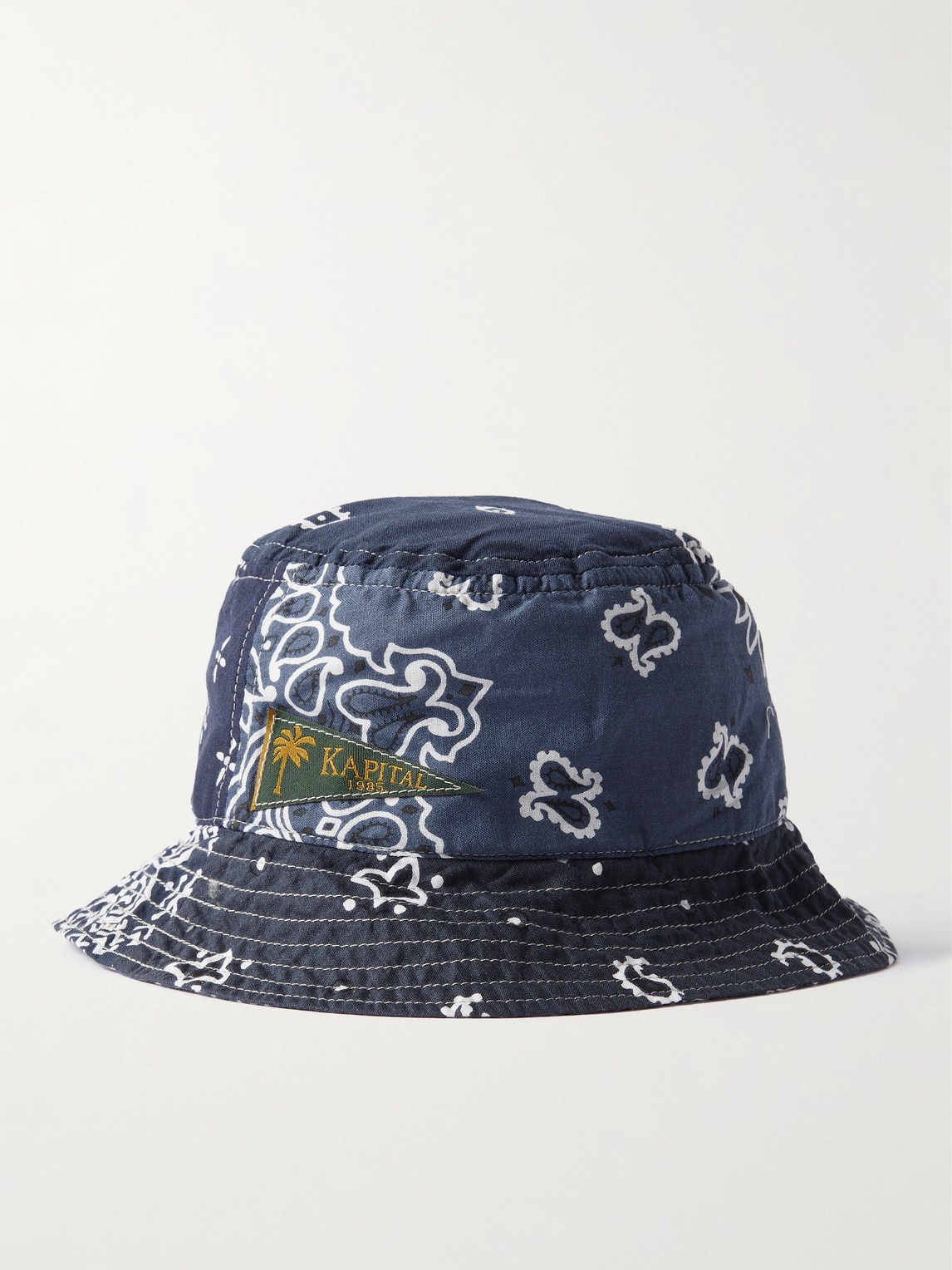 Shop Kapital Logo-appliquéd Bandana-print Cotton-voile Bucket Hat In Blue