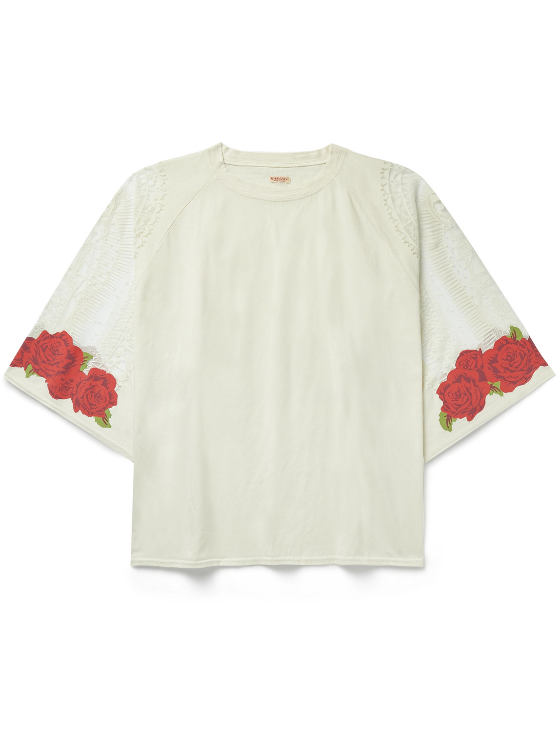 Kapital Oversized Point D'esprit Tulle-trimmed Floral-print Cotton-jersey T-shirt In Neutrals