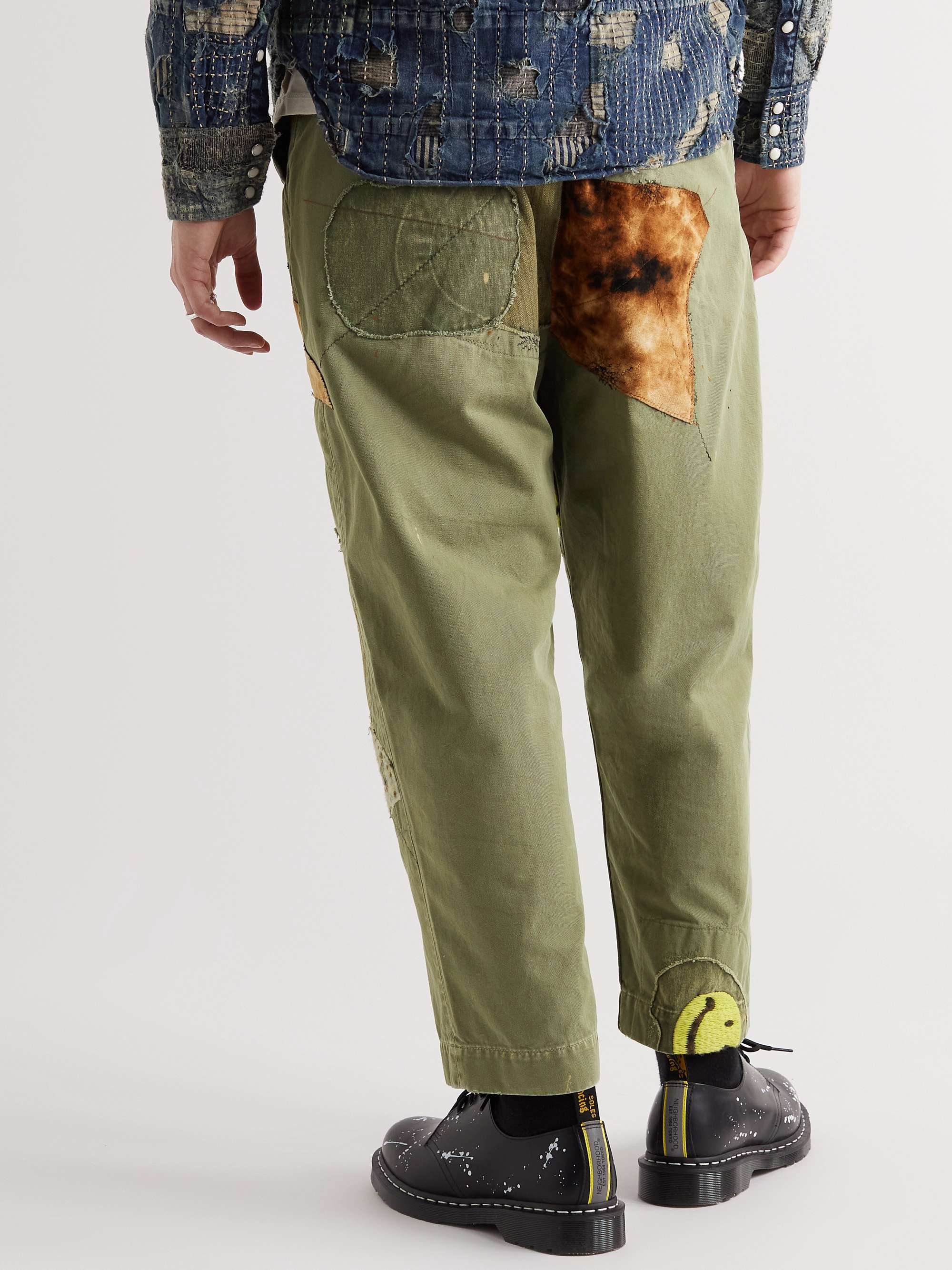 KAPITAL Katsuragi Wide-Leg Patchwork Distressed Cotton-Twill Trousers