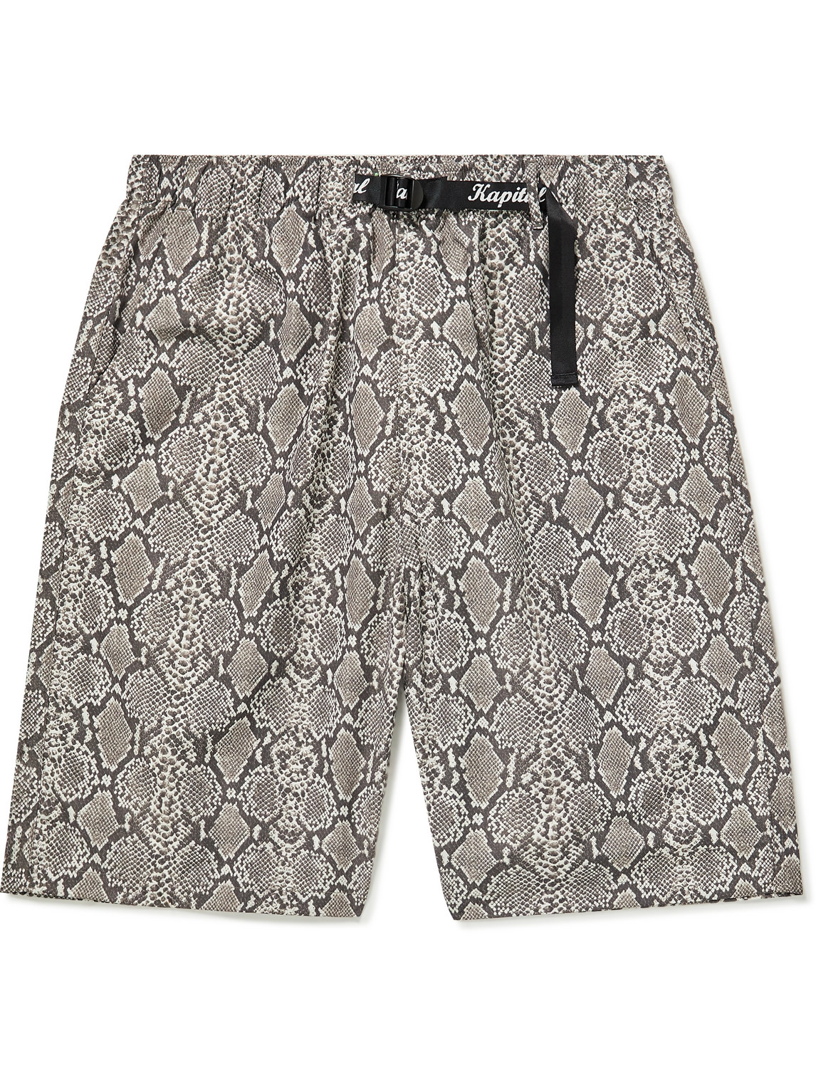 Kapital Straight-leg Belted Snake-print Taffeta Shorts In Gray
