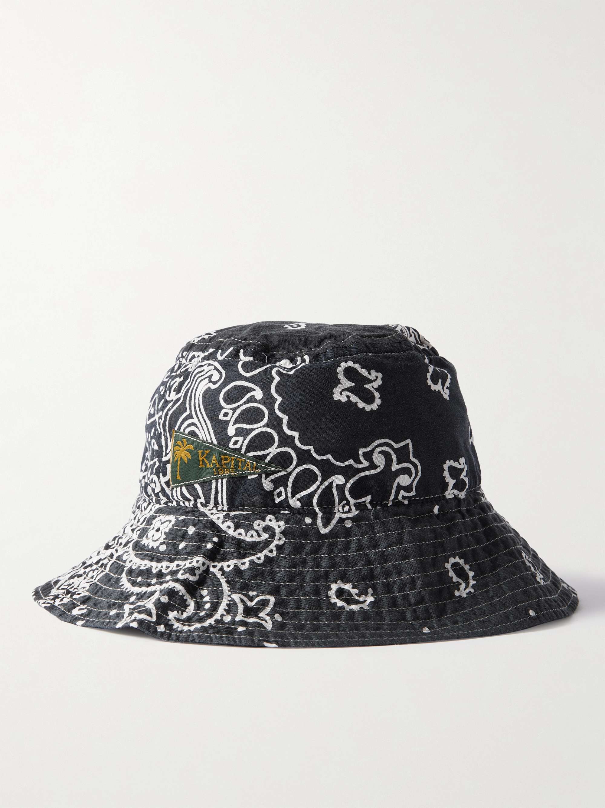 KAPITAL Logo-Appliquéd Bandana-Print Cotton-Voile Bucket Hat