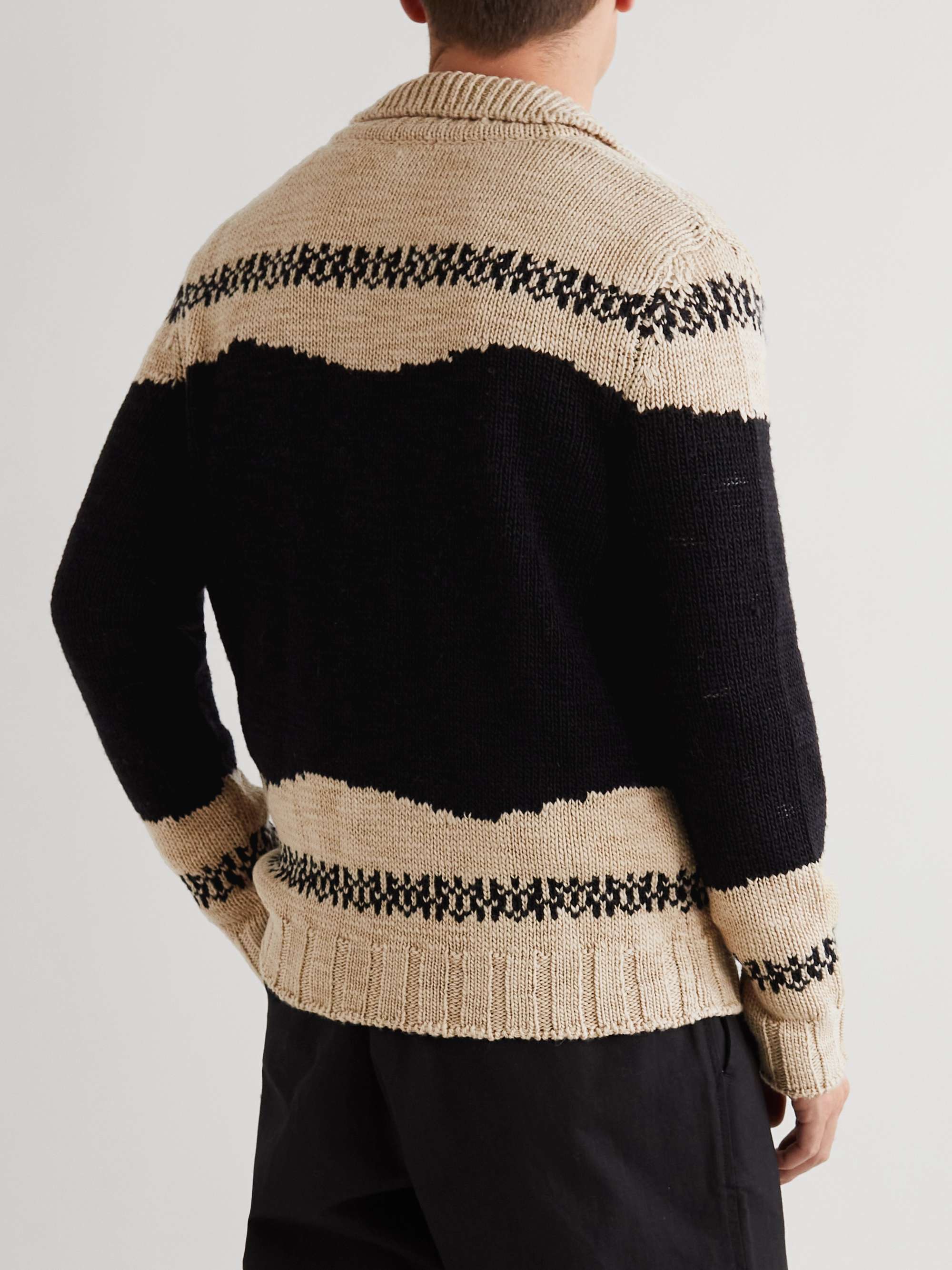 BARENA Intarsia Wool Zip-Up Cardigan