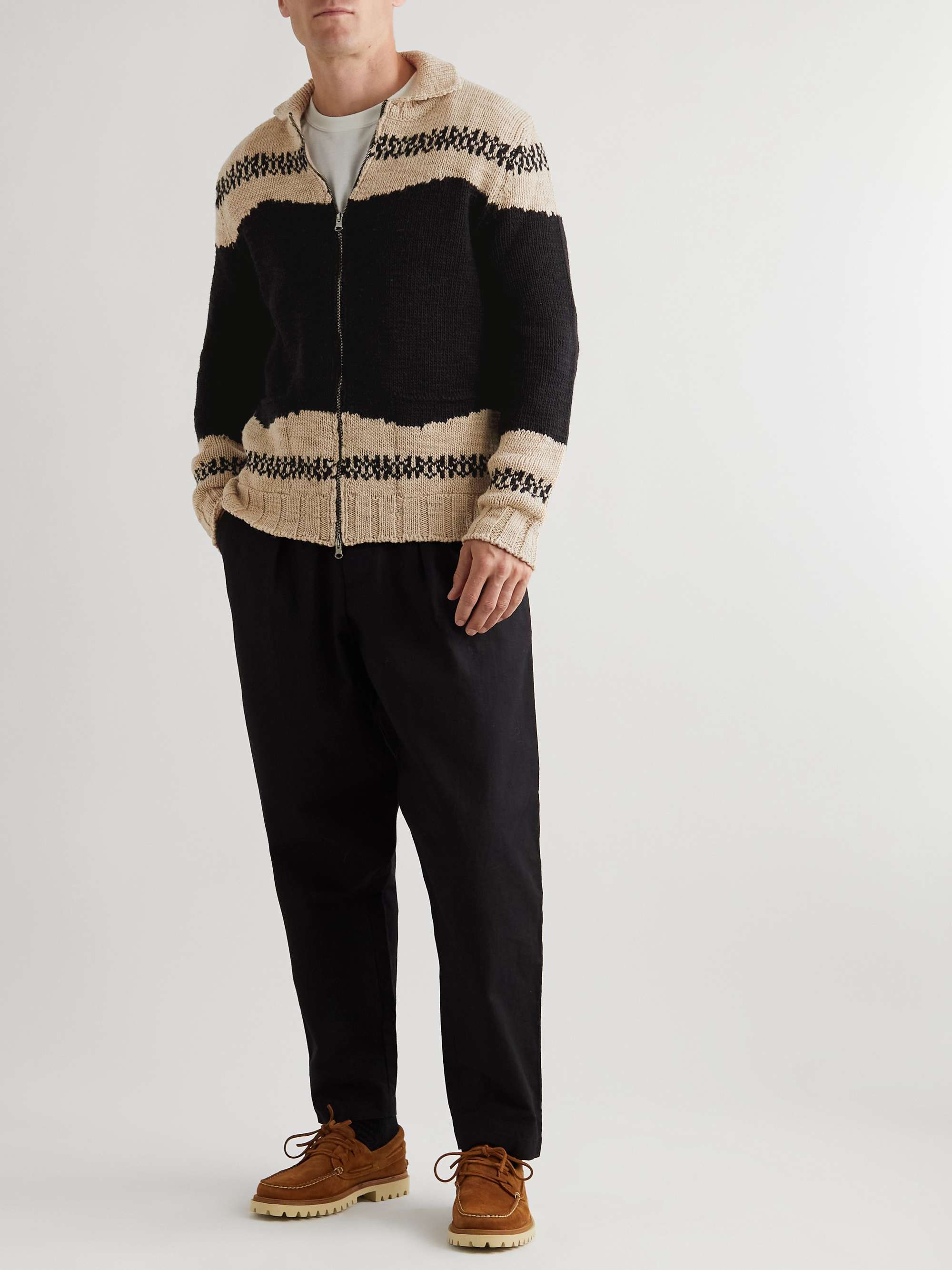 BARENA Intarsia Wool Zip-Up Cardigan