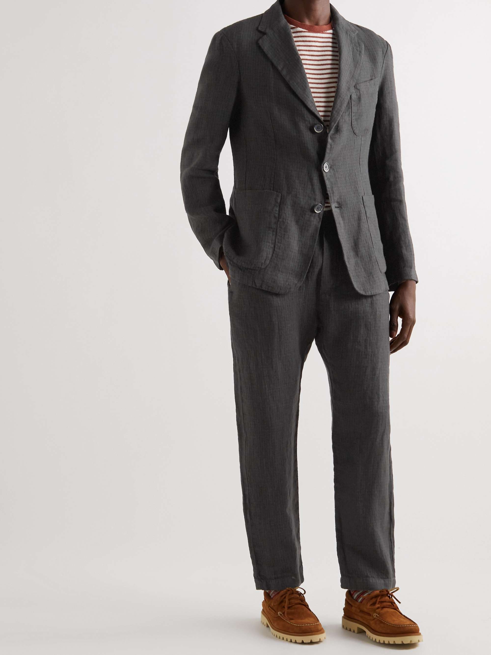 BARENA Torceo Pié Striped Linen Suit Jacket