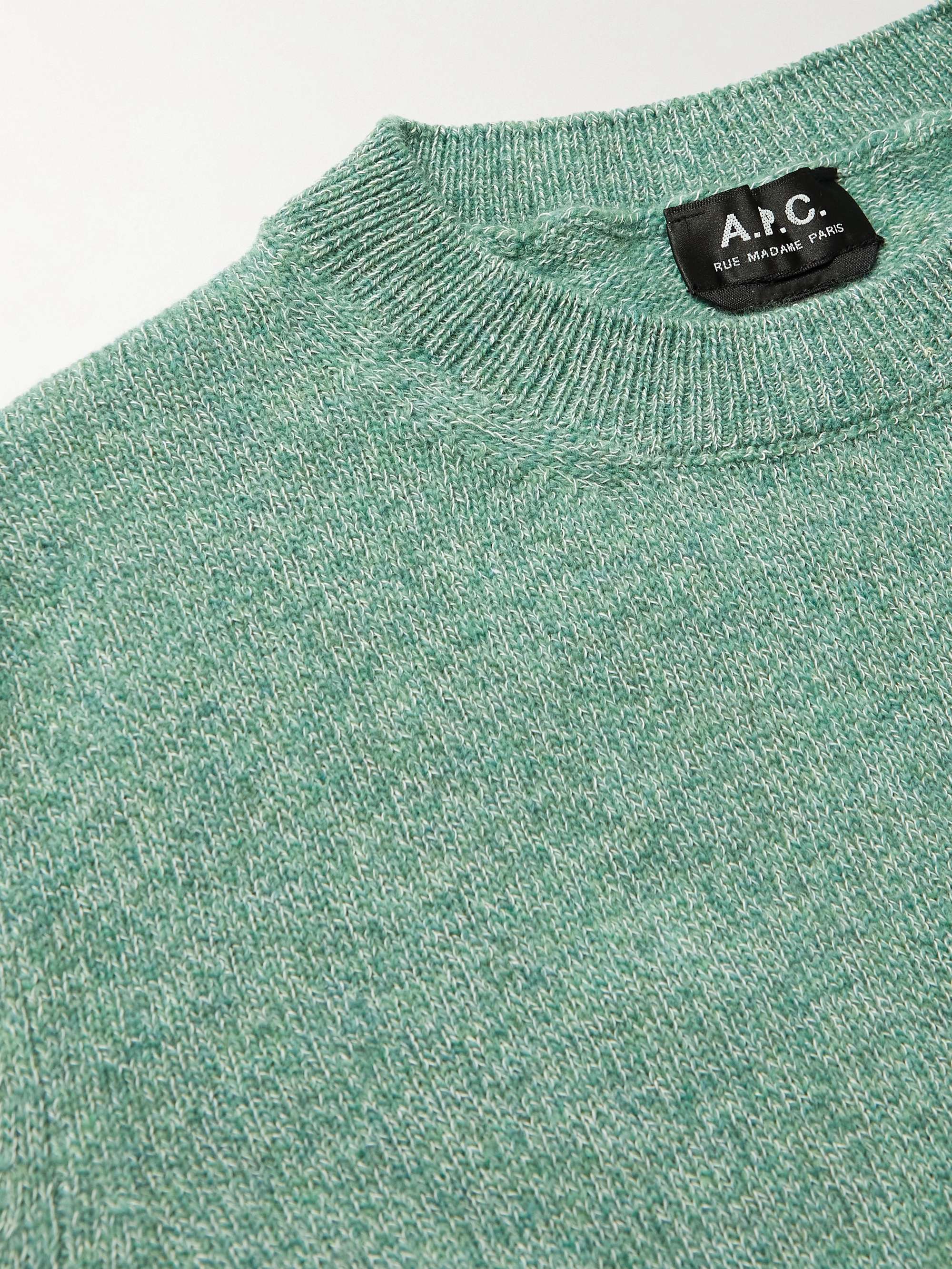 A.P.C. Green Teal Marled Wool Crew Neck Sweater www.ypfagro .ar
