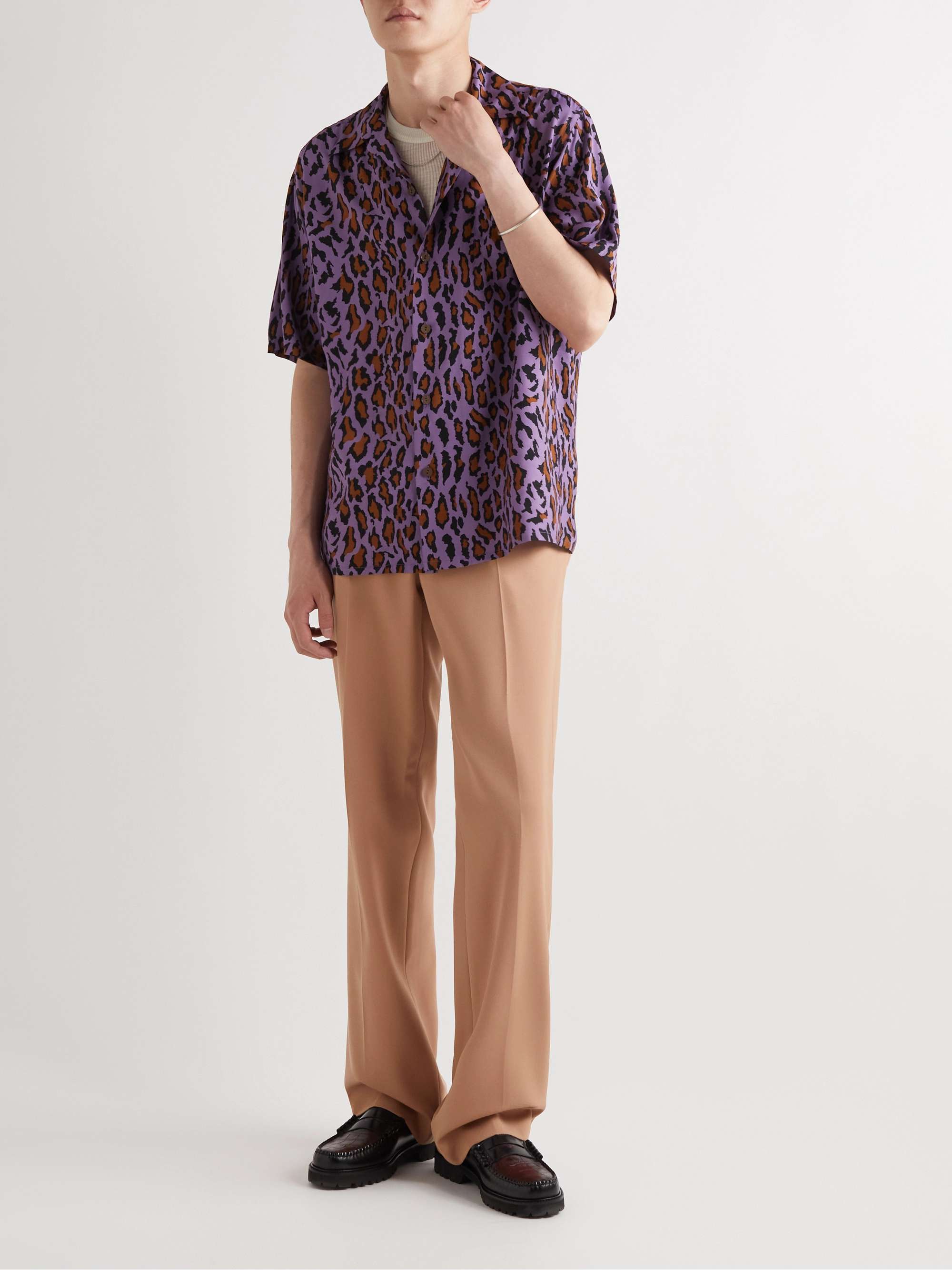 Camp-Collar Leopard-Print Woven Shirt