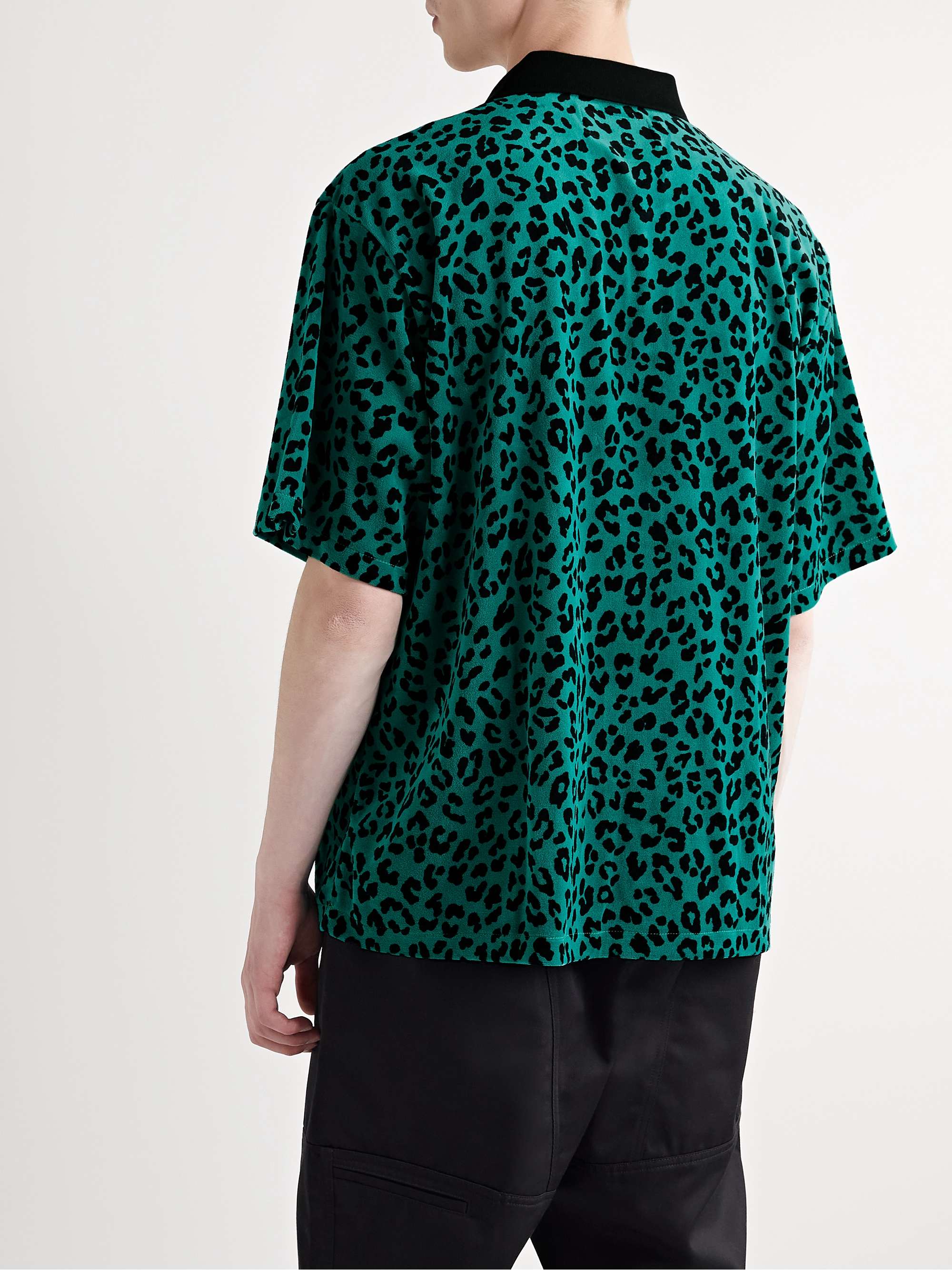 Embroidered Leopard-Print Cotton-Blend Velour Polo Shirt