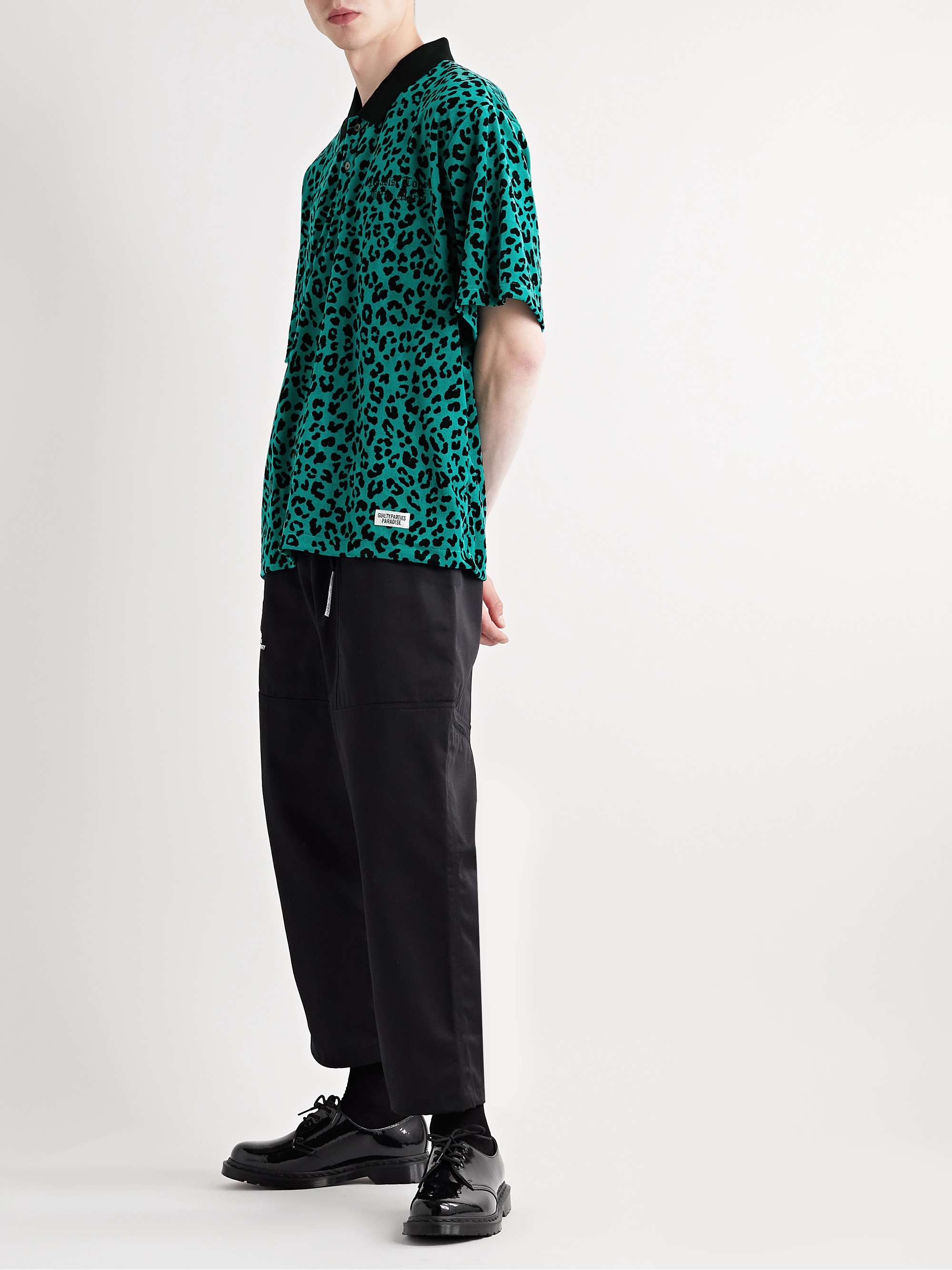 WACKO MARIA Embroidered Leopard-Print Cotton-Blend Velour Polo Shirt ...