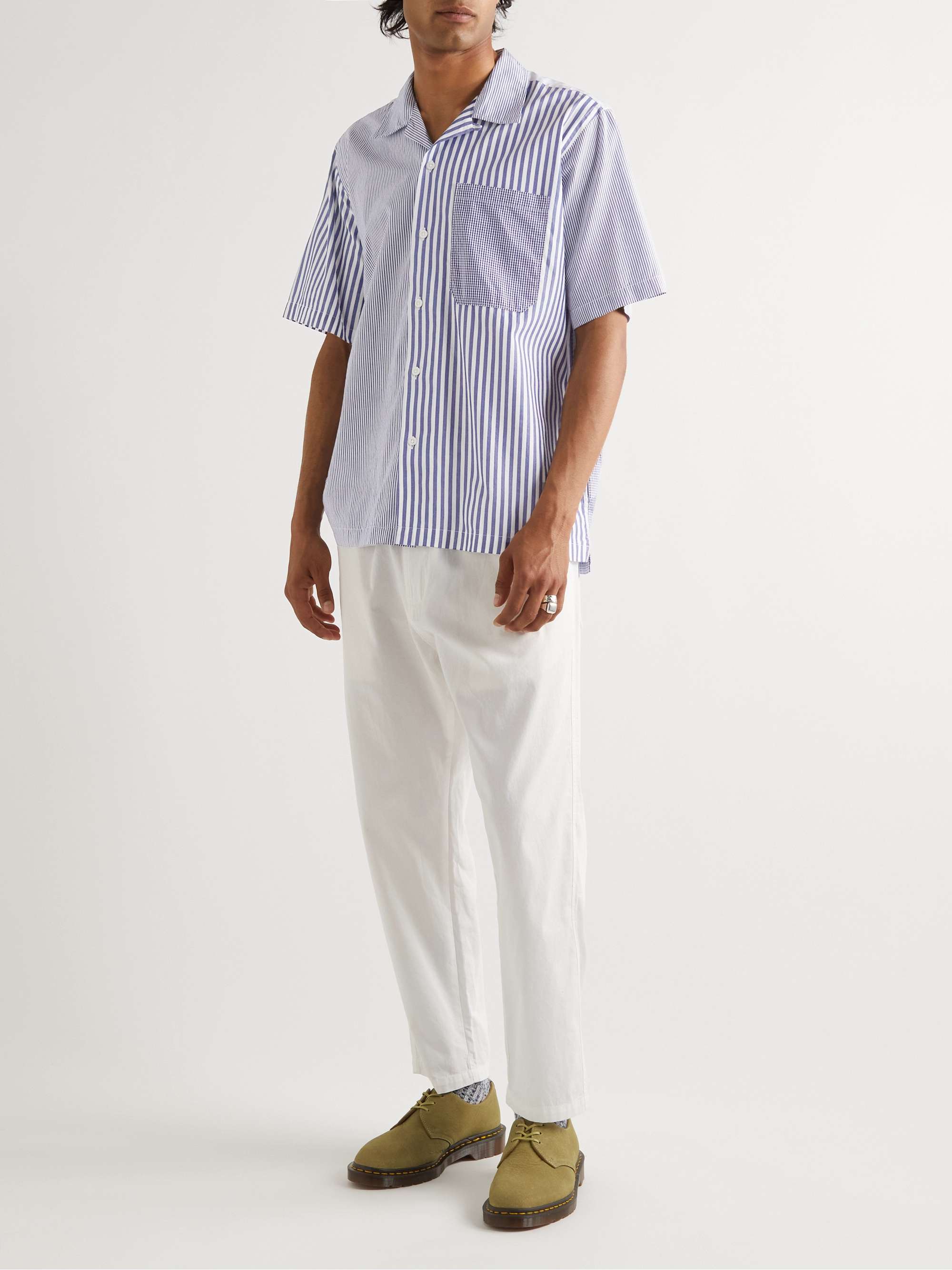 UNIVERSAL WORKS Convertible-Collar Striped Cotton-Poplin Shirt for Men ...