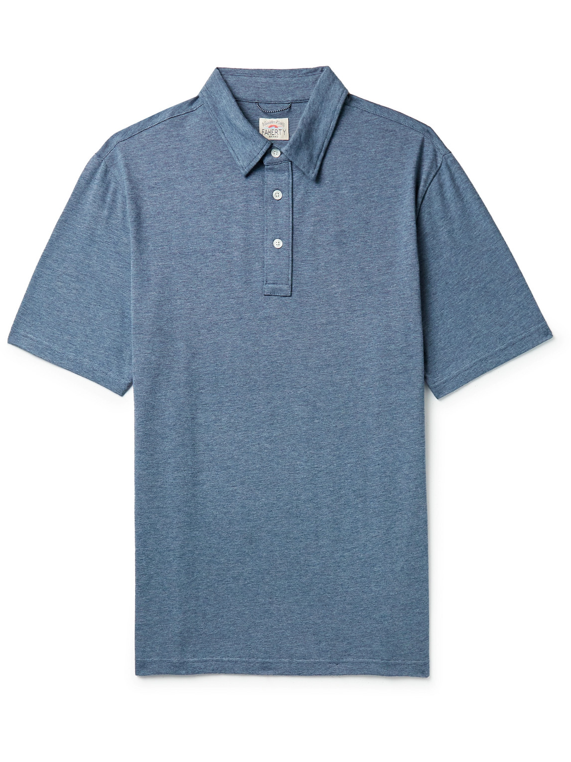 Shop Faherty Movement Stretch Pima Cotton And Modal-blend Jersey Polo Shirt In Blue