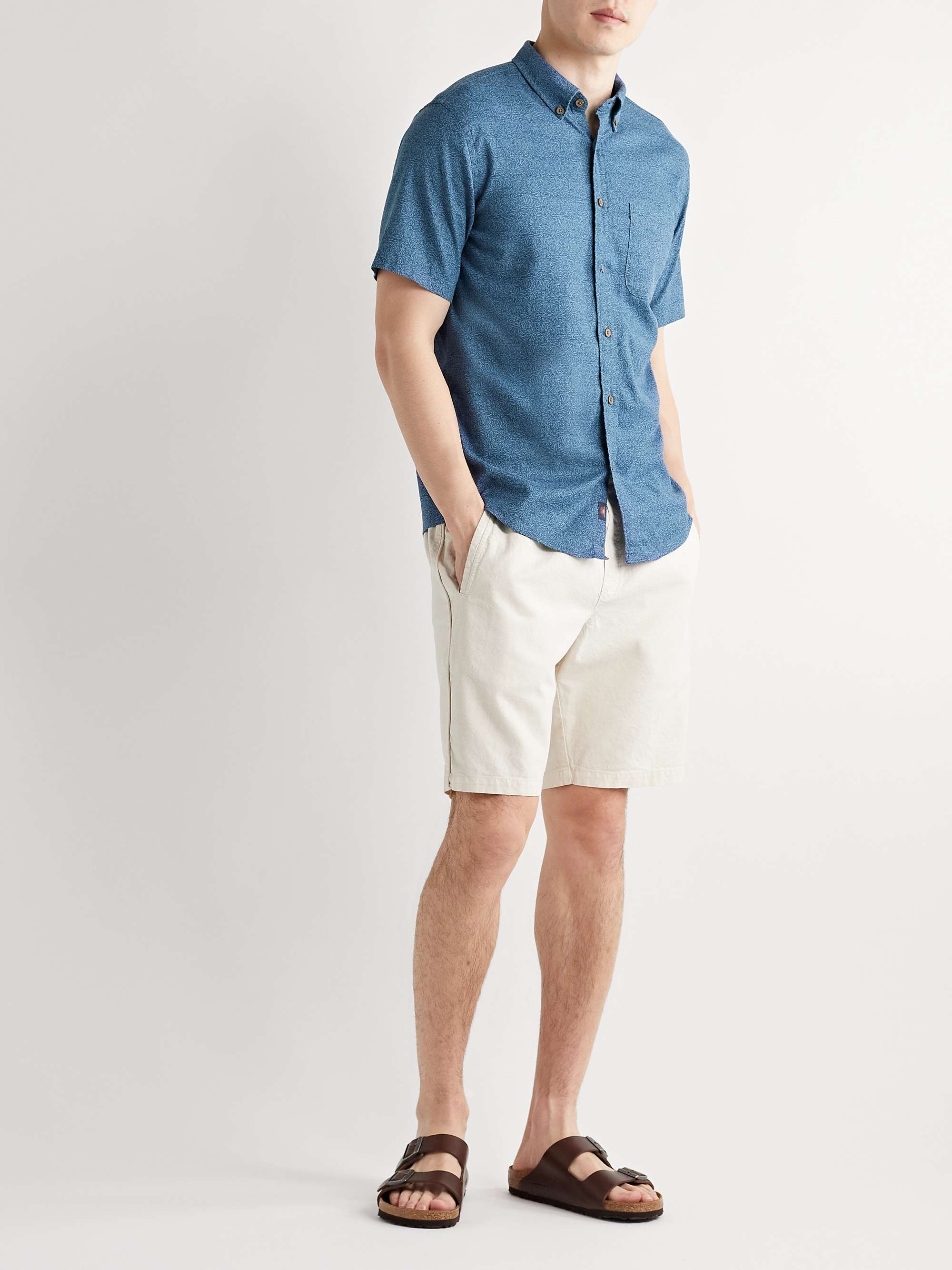 FAHERTY Breeze Button-Down Collar Printed Stretch Hemp and Lyocell-Blend Shirt